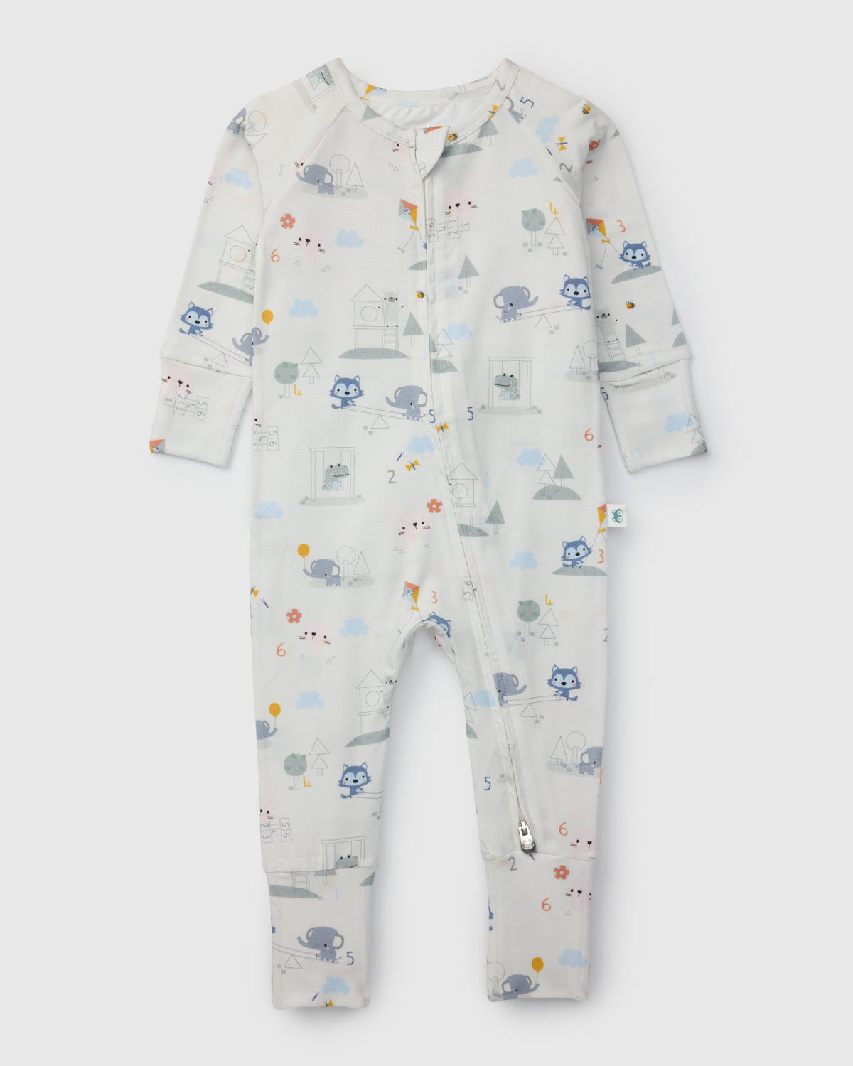 Loulou Lollipop TENCEL baby sleeper footie pajamas in Mini Mathletes — front view on white background