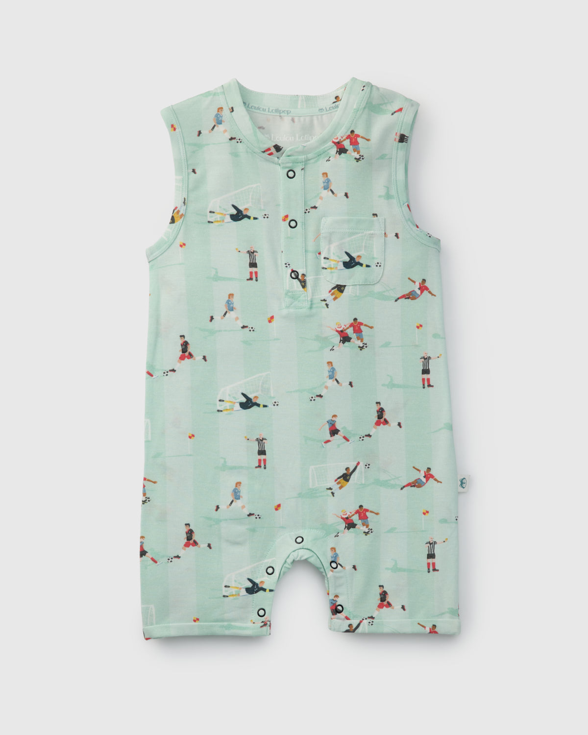 Loulou Lollipop Short Romper in The Beautiful Game — front view on white background