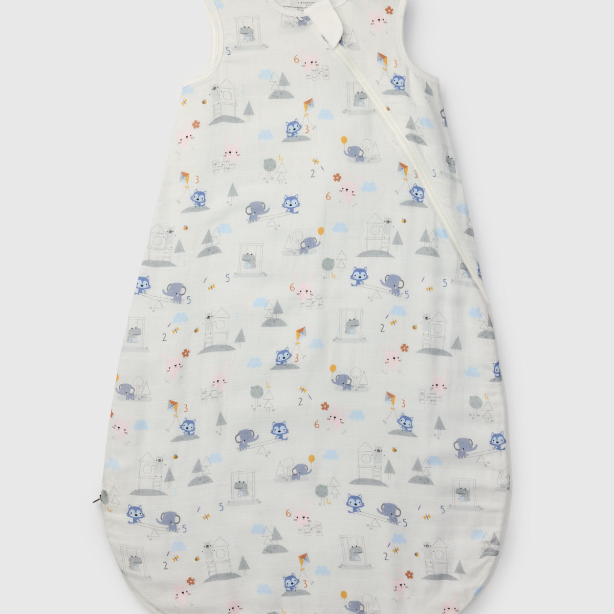 Loulou Lollipop muslin 0.5 TOG lightweight baby sleep bag in Mini Mathletes — front view on white background
