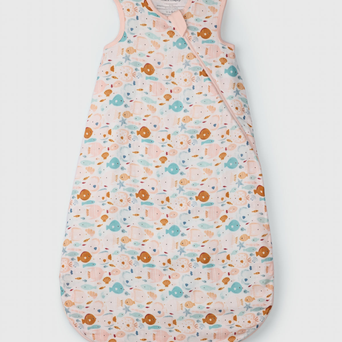 Loulou Lollipop muslin 0.5 TOG lightweight baby sleep bag in Sun Kissed Shoal — front view on white background