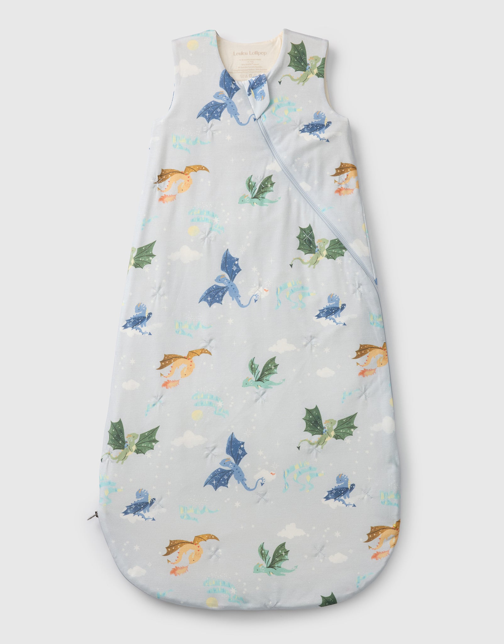 Loulou Lollipop TENCEL 1.0 TOG baby sleep bag in Magical Dragons — front view on white background