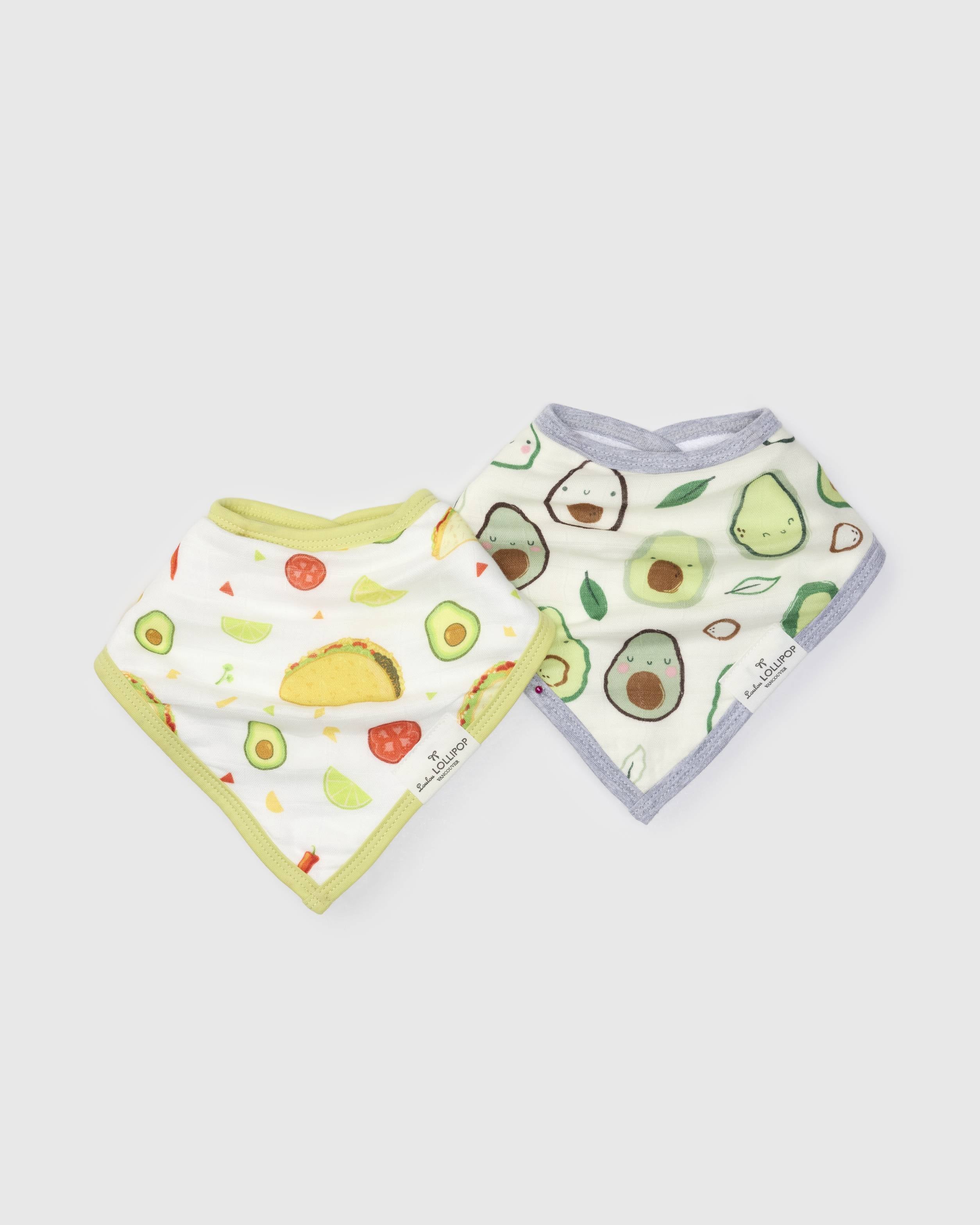 Loulou Lollipop bandana bib set 2-pack in Avocado — front view on white background