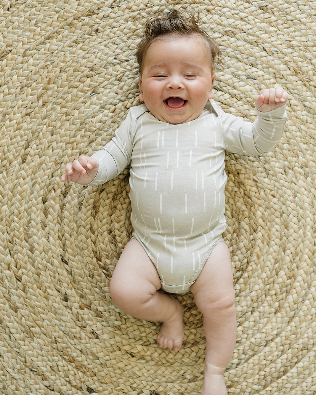 Loulou Lollipop Long Sleeve Ruffle Bodysuit in Grey Dash — front view on white background