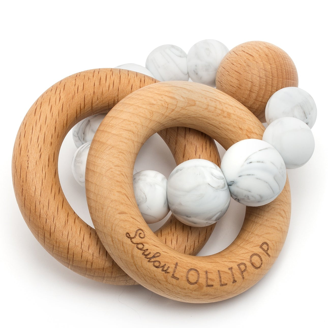 Loulou Lollipop FDA-compliant food-grade silicone teether Marble — front view on white background
