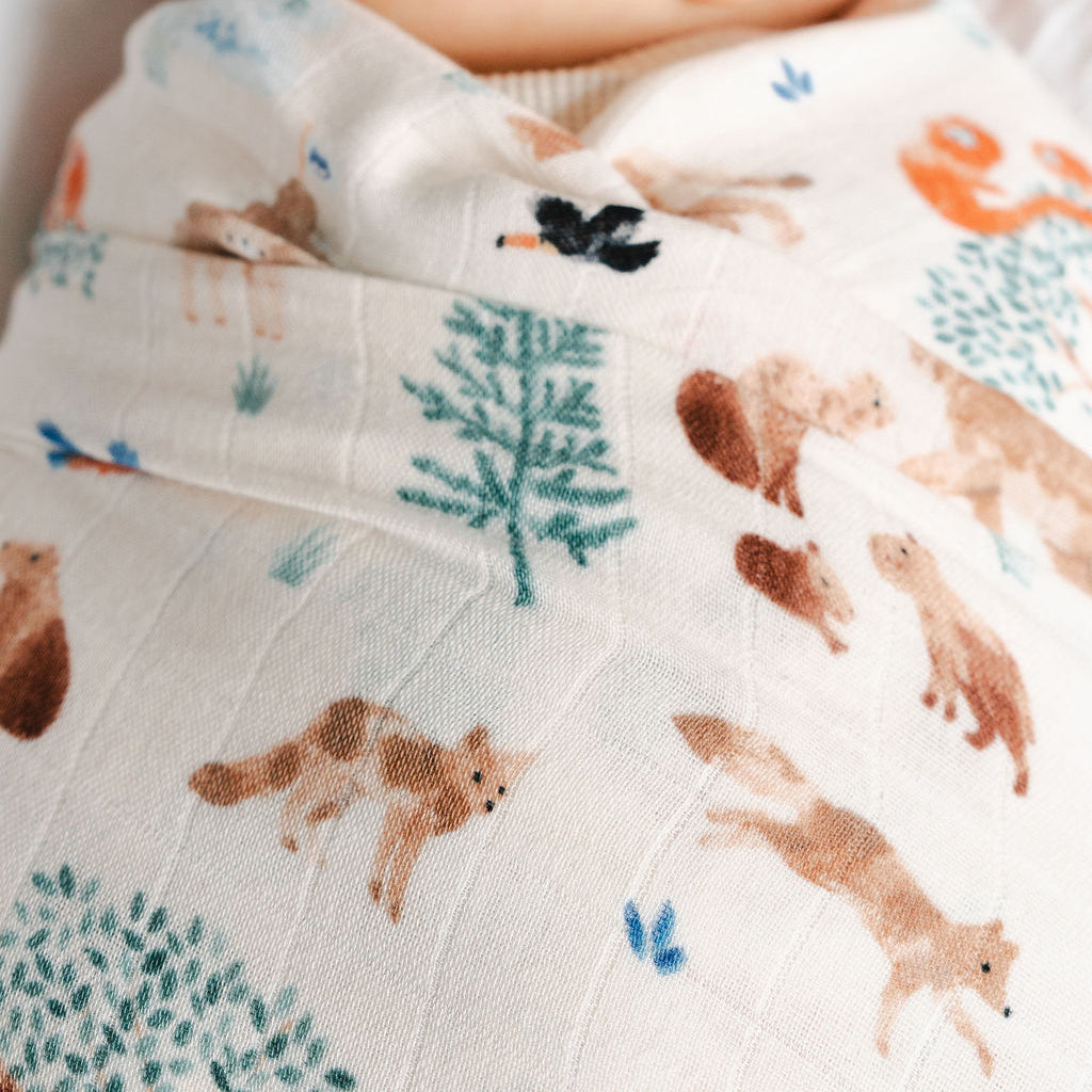Baby Muslin Swaddle Blanket Close Up - Llama Adventures