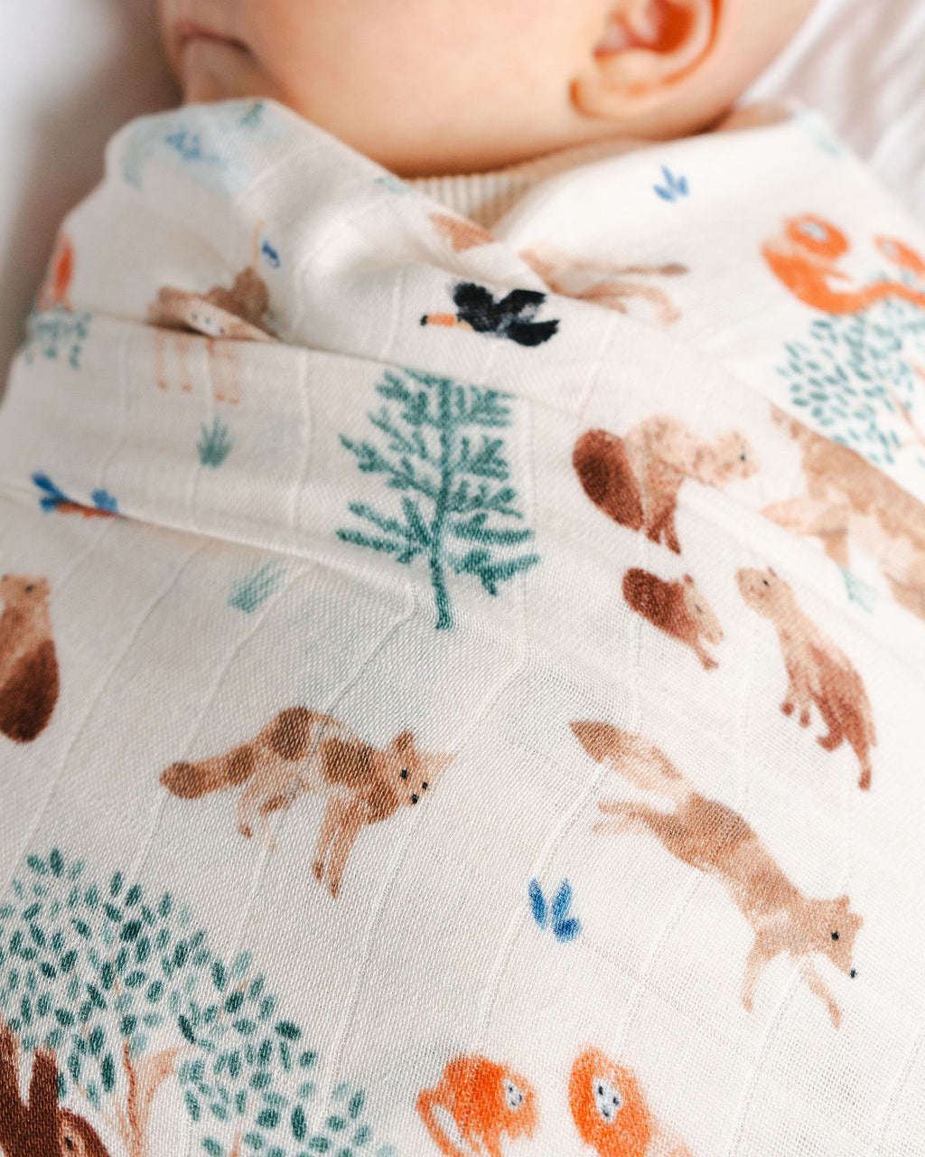 Baby Muslin Swaddle Blanket Close Up - Llama Adventures