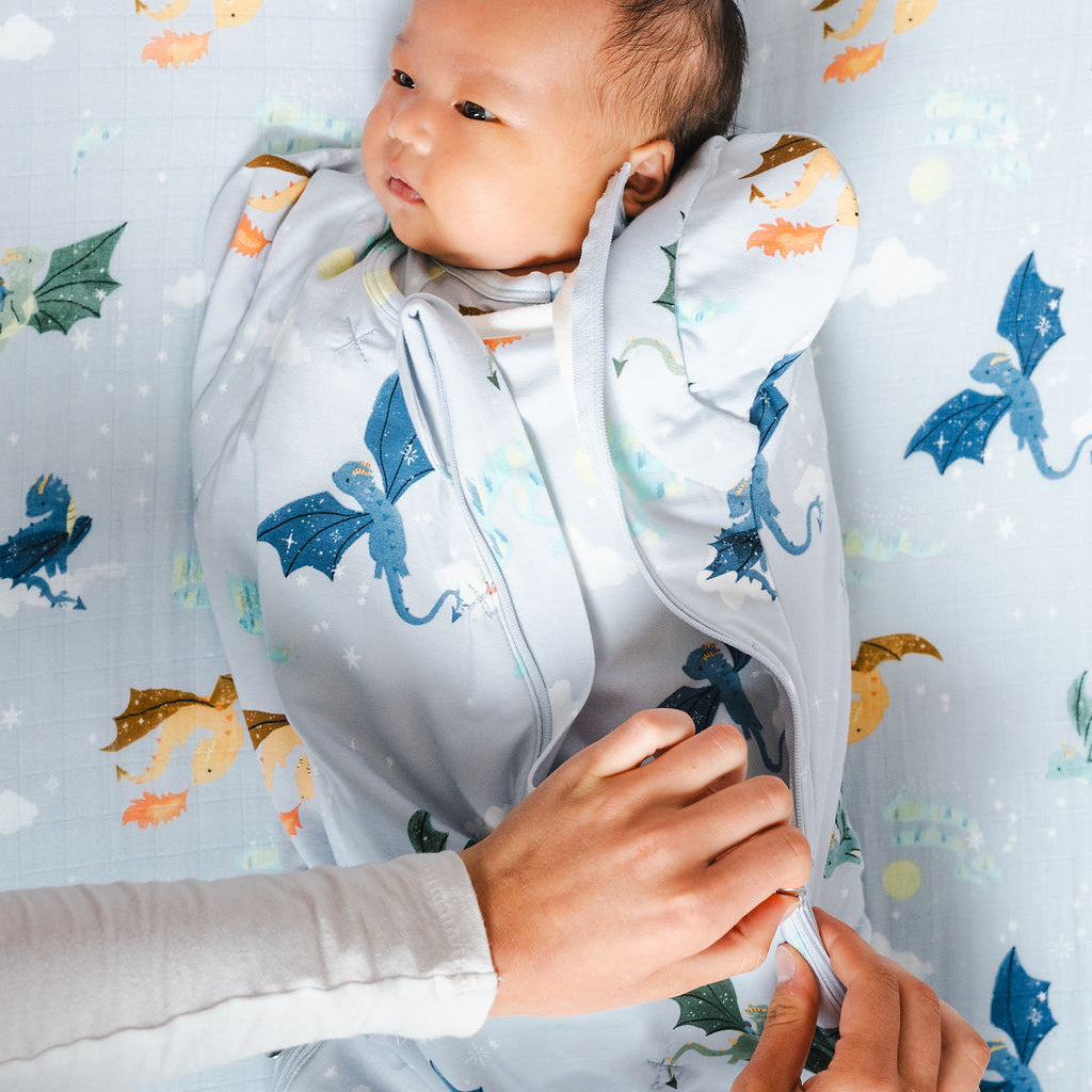 Baby Sleep Sack Swaddle Wrap Zipper Detail - Magical Dragons