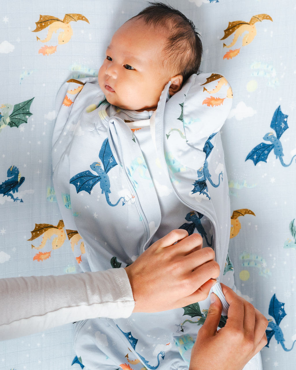 Baby Sleep Sack Swaddle Wrap Zipper Detail - Magical Dragons