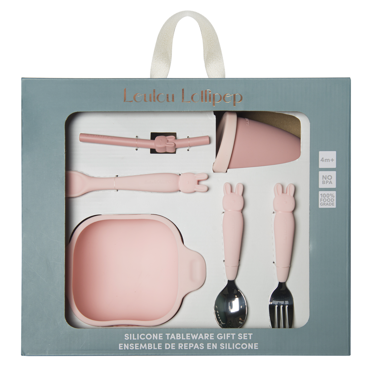 Loulou Lollipop Kid's Tableware Gift Set in Bailey Bunny — front view on white background