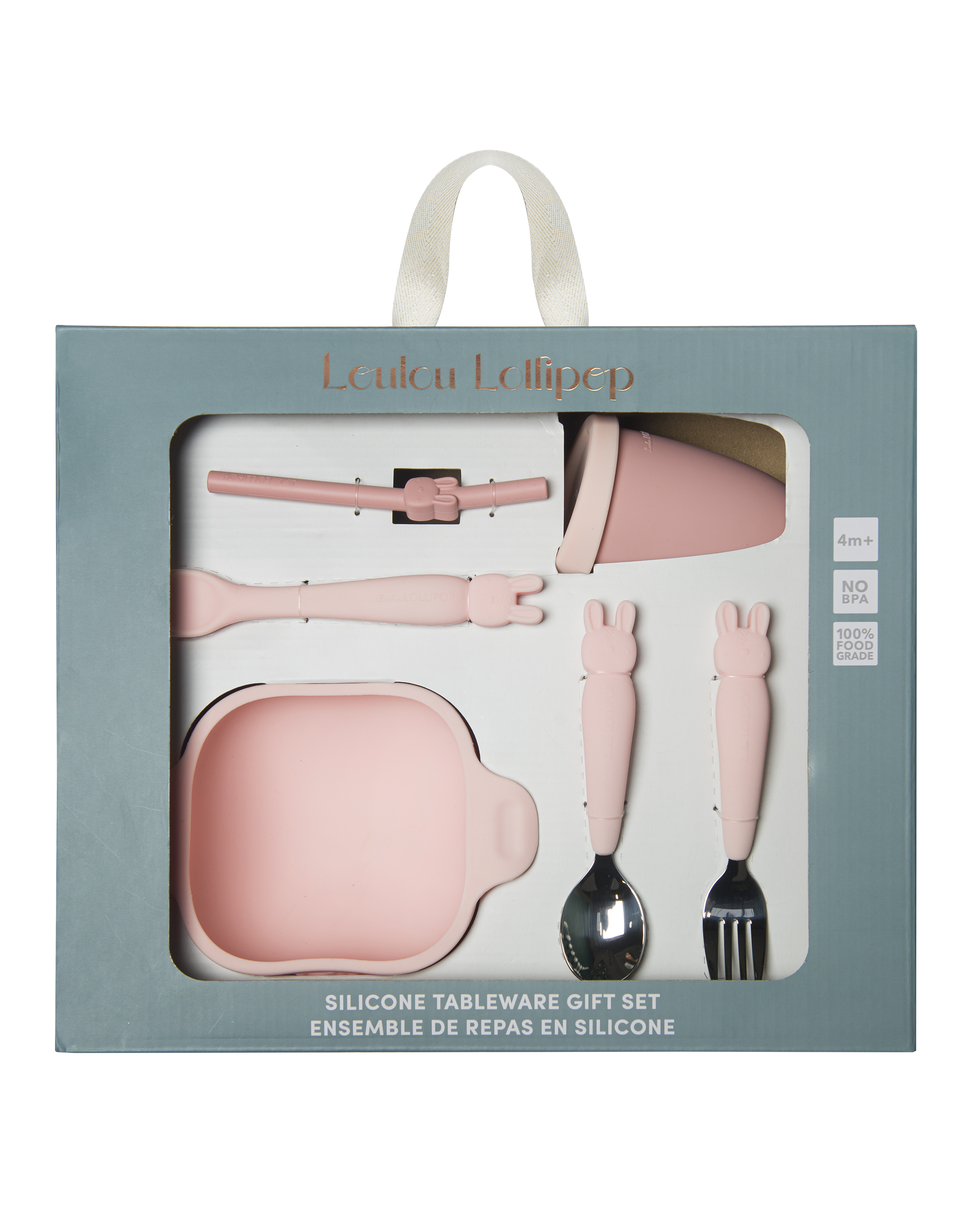 Loulou Lollipop Kid's Tableware Gift Set in Bailey Bunny — front view on white background