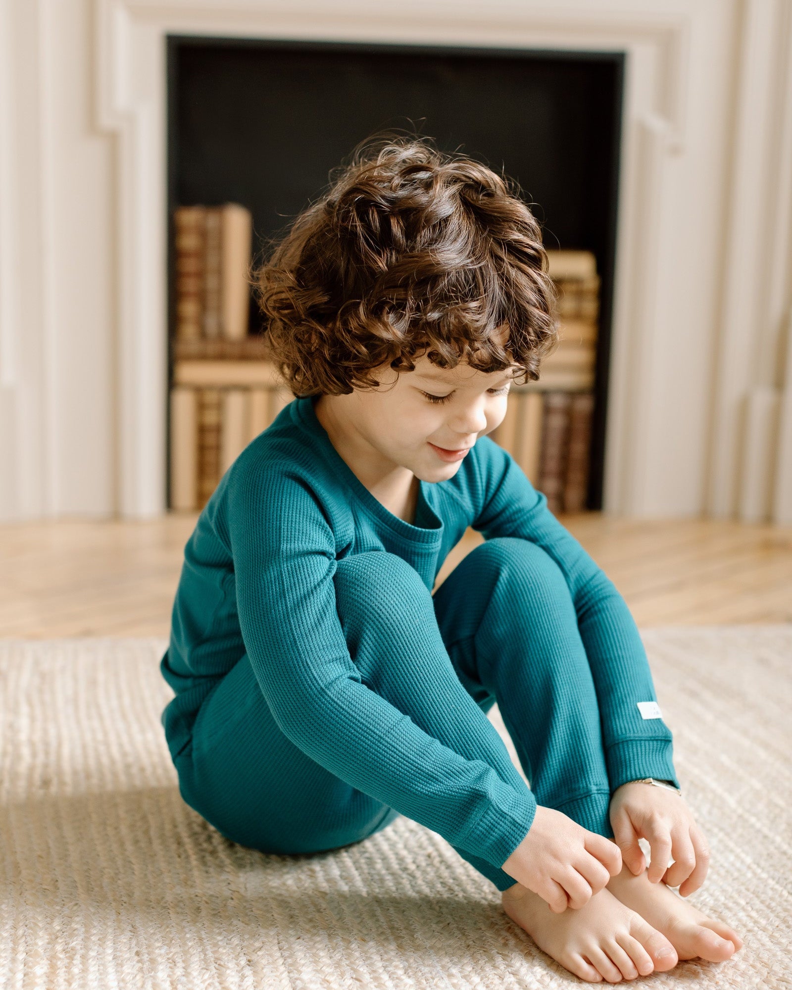 Ensemble de pyjamas à manches longues gaufrées-Peacock-1