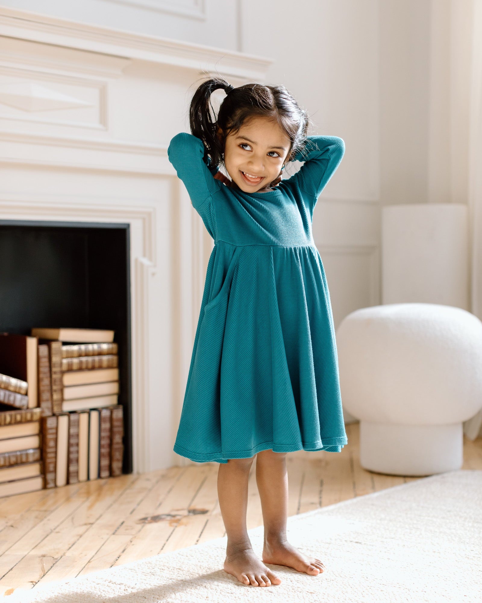 Robe gaufrée à manches longues pour patineur-Peacock-3