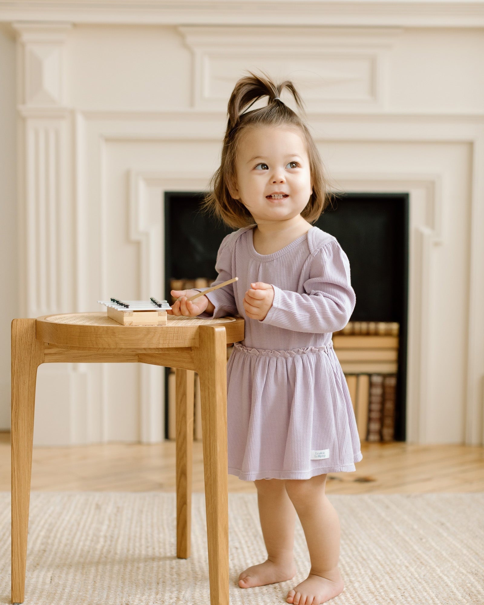 Loulou Lollipop Waffle Long Sleeve Bodysuit in Lavender — front view on white background