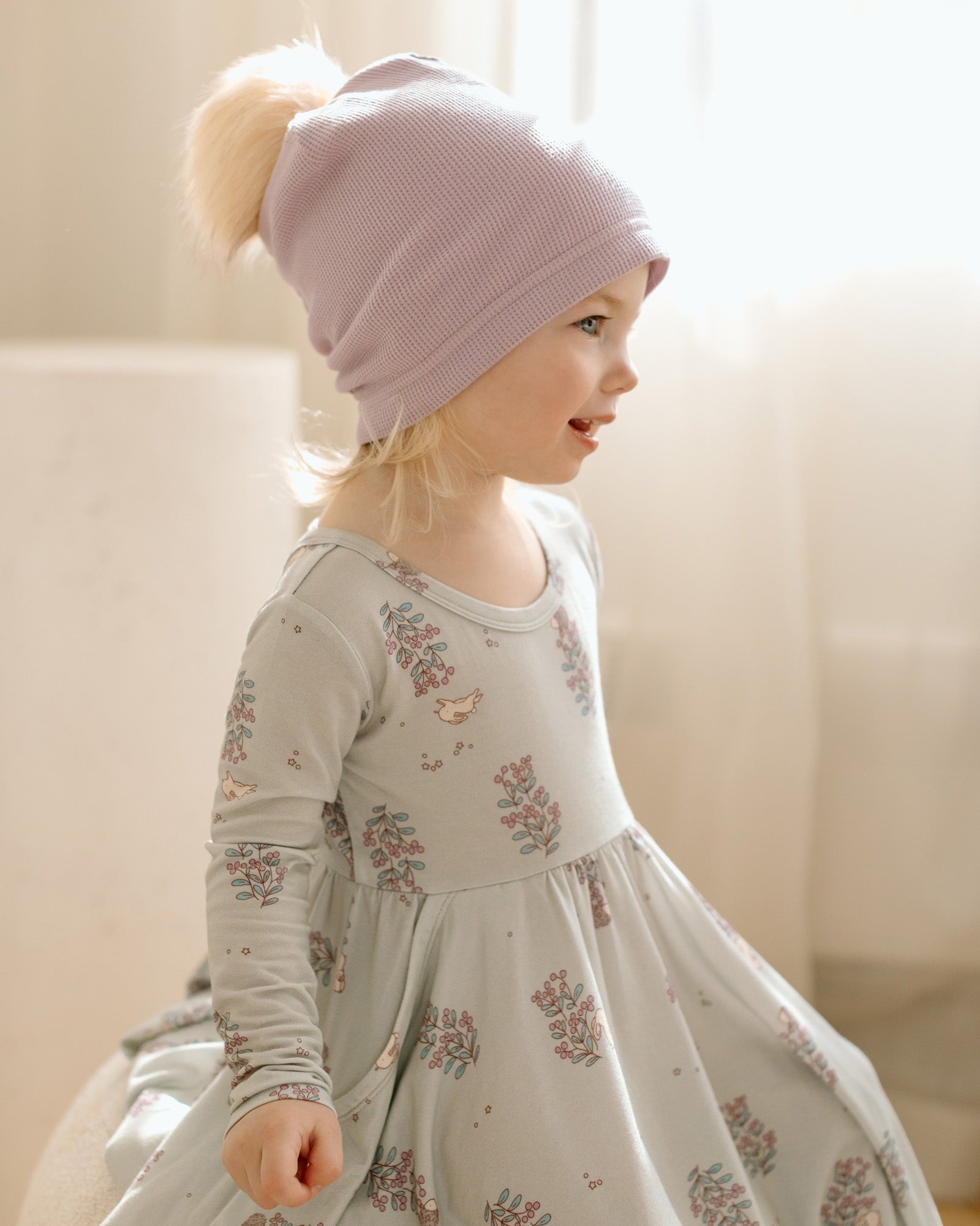 Chapeau gaufré à pompon-Lavande-1