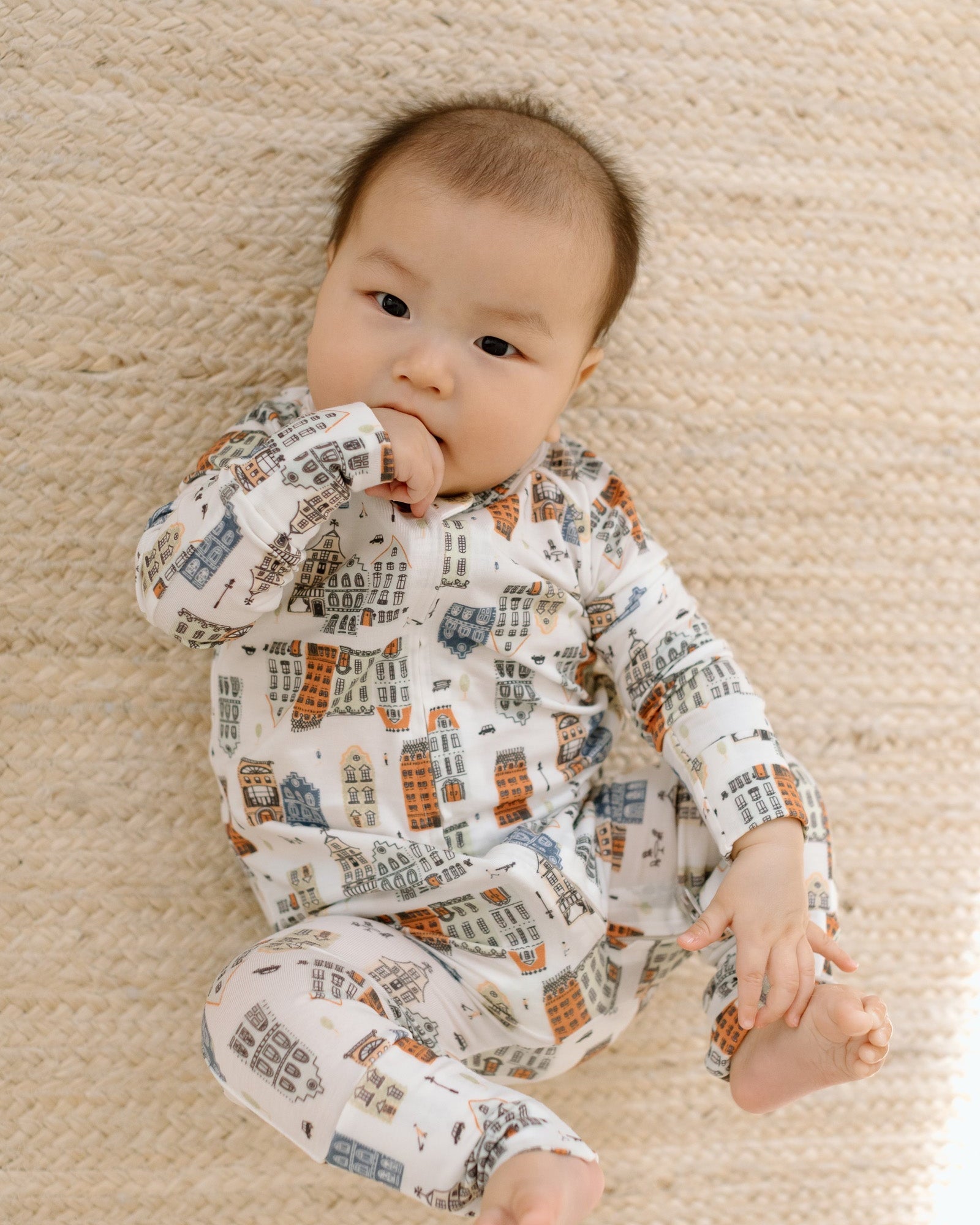 Loulou Lollipop TENCEL baby sleeper footie pajamas in Home Sweet Home — front view on white background