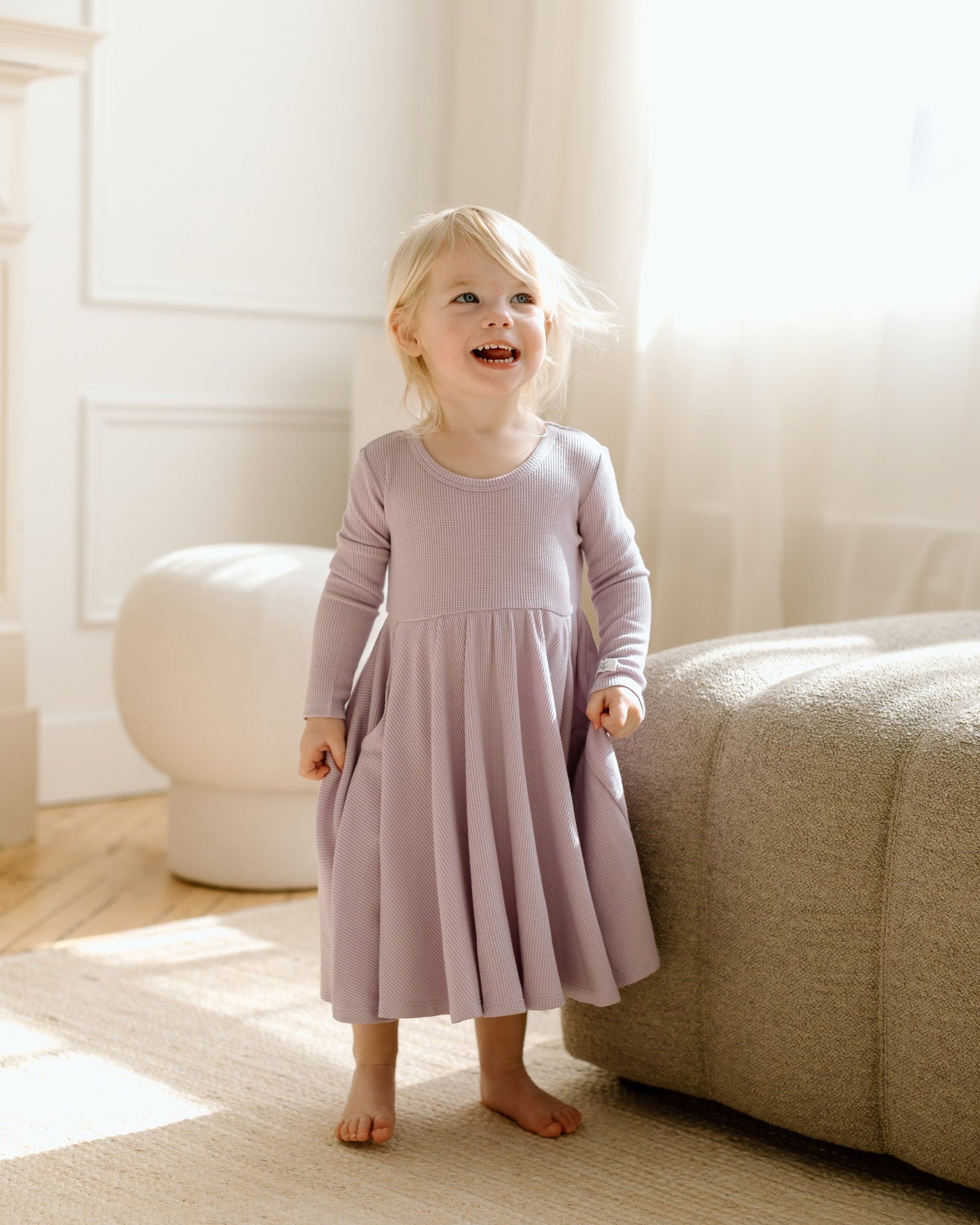 Robe chandail à manches longues gaufrées-Lavande-3