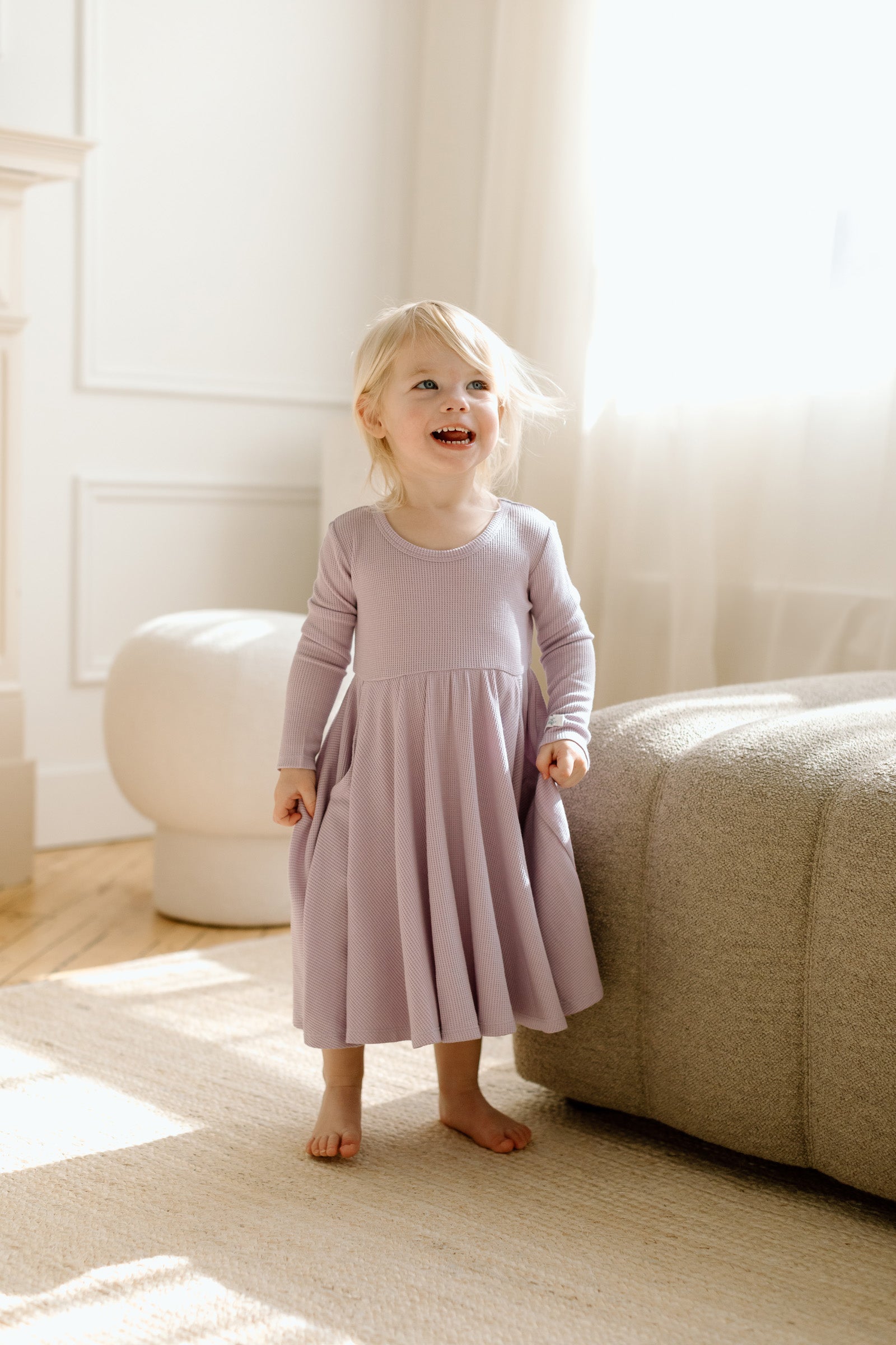 Robe chandail à manches longues gaufrées-Lavande-3