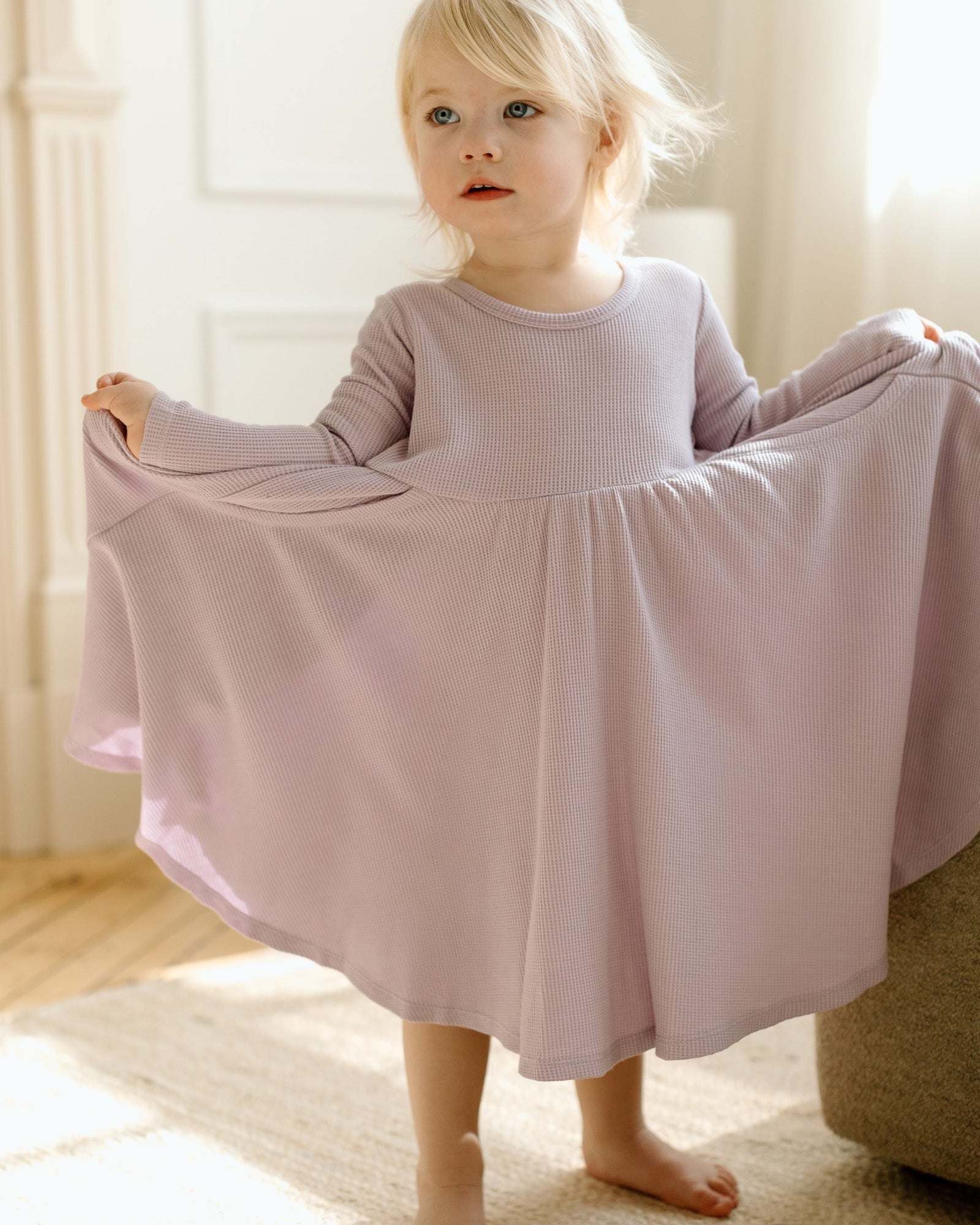 Robe gaufrée à manches longues pour patineur-Lavande-2