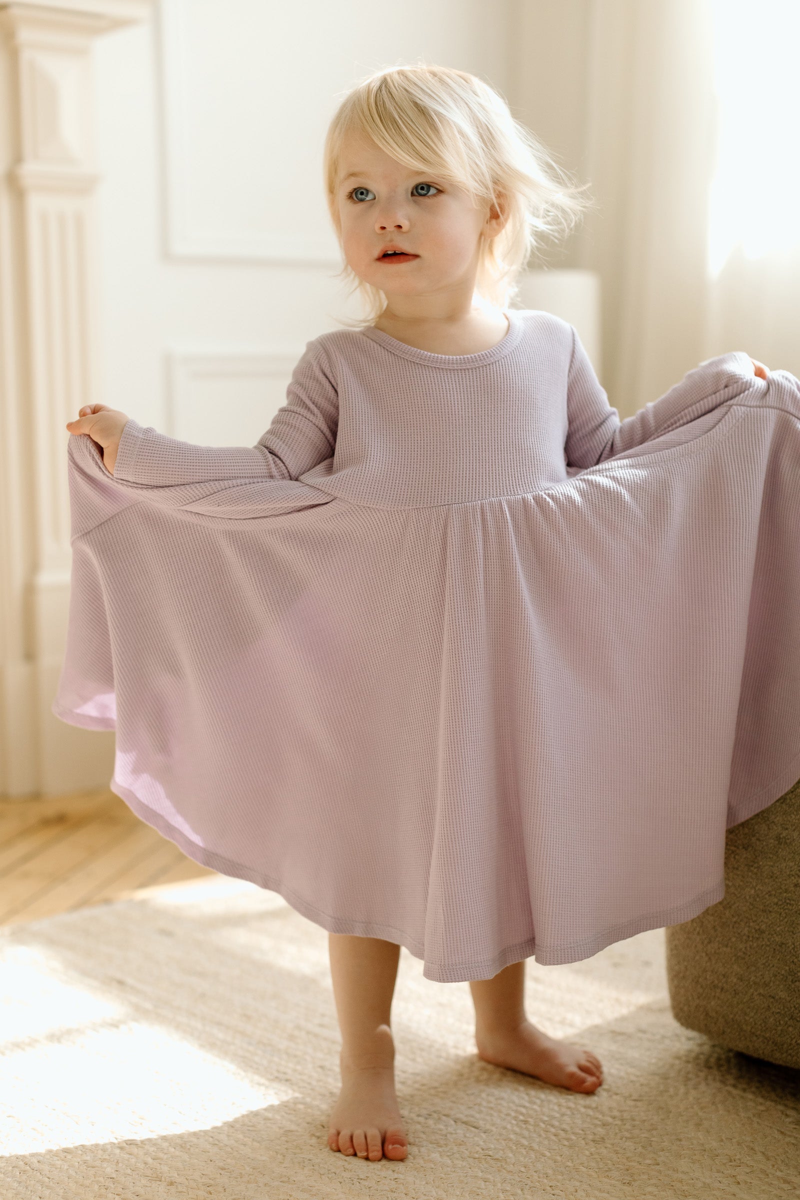 Robe gaufrée à manches longues pour patineur-Lavande-2