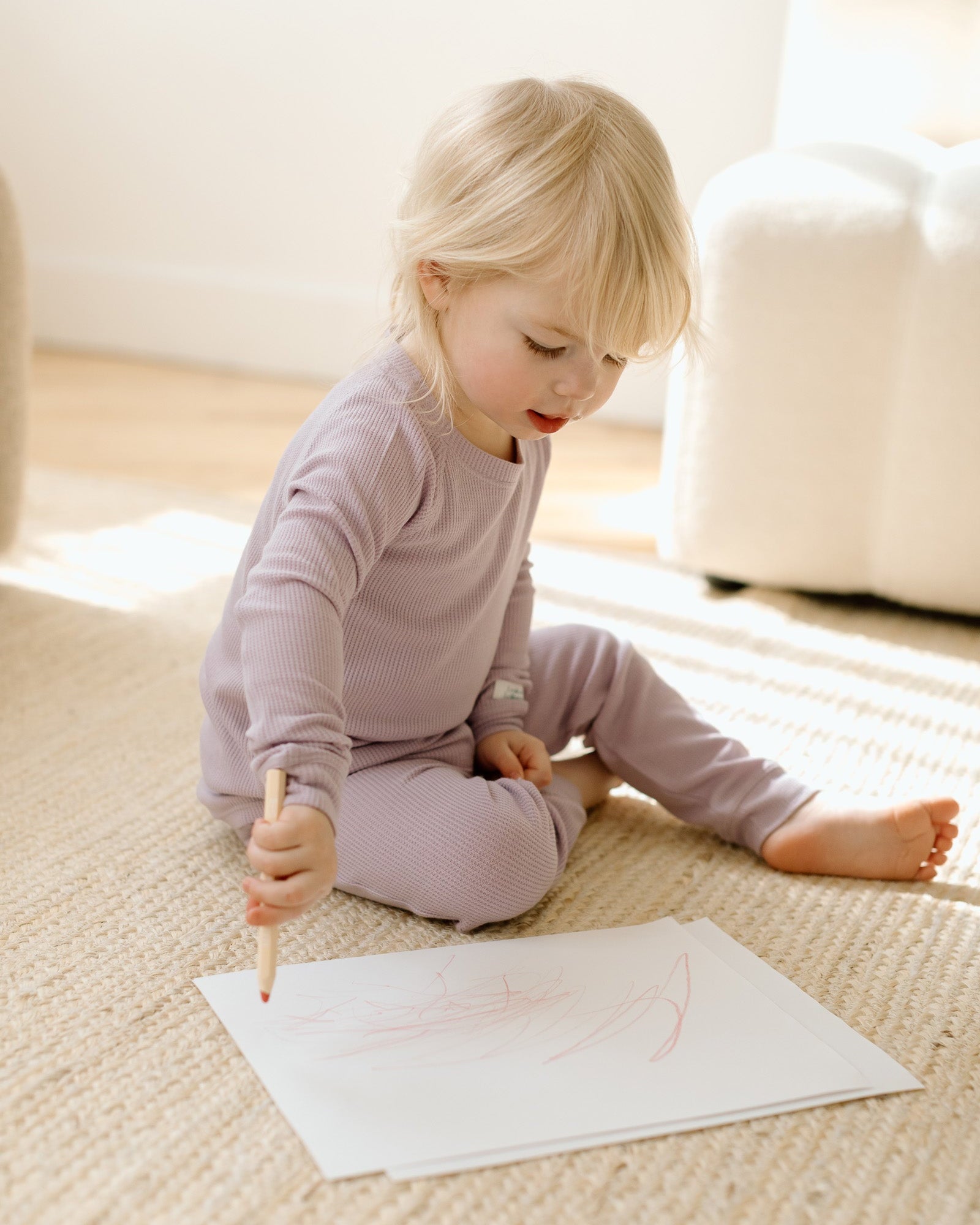 Ensemble de pyjamas à manches longues gaufrées-Lavande-1