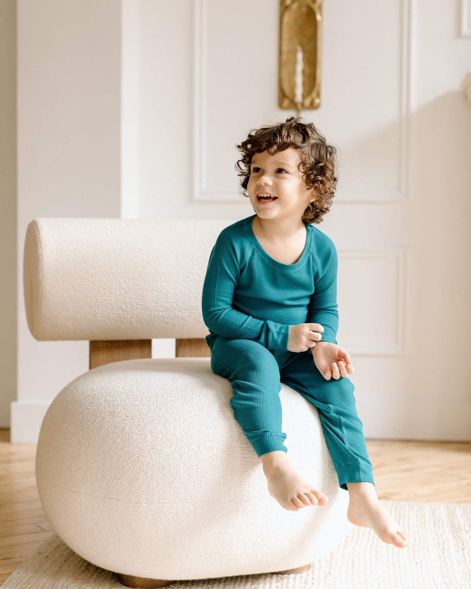 Ensemble de pyjamas à manches longues gaufrées-Peacock-2