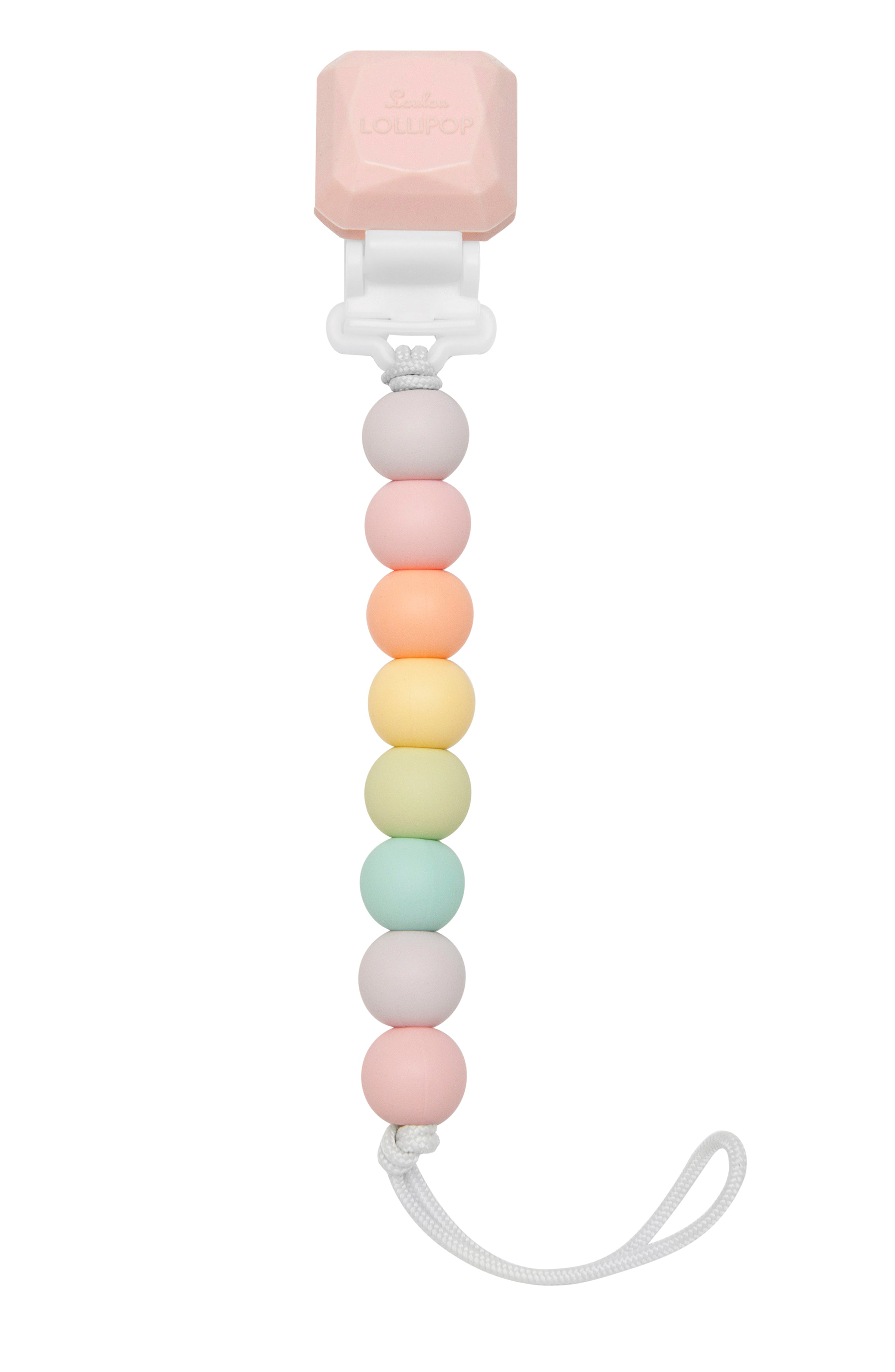 Loulou Lollipop FDA-compliant food grade silicone pacifier clip in Cotton Candy - front view on background