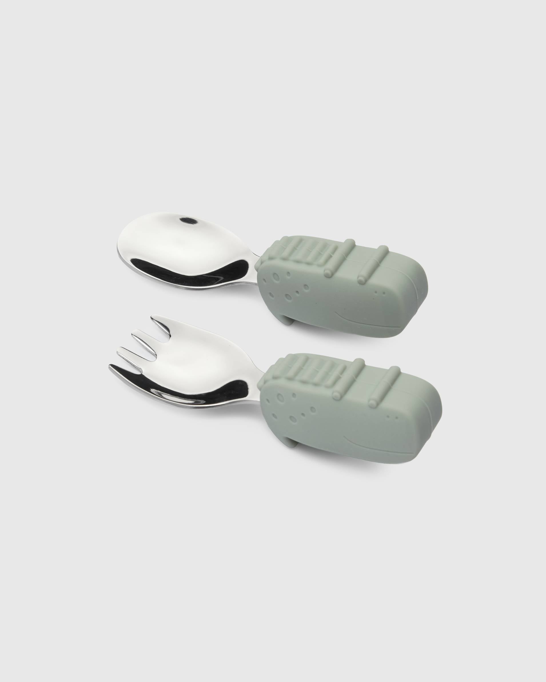 Loulou Lollipop Learning Utensils Set in Alligator — front view on white background