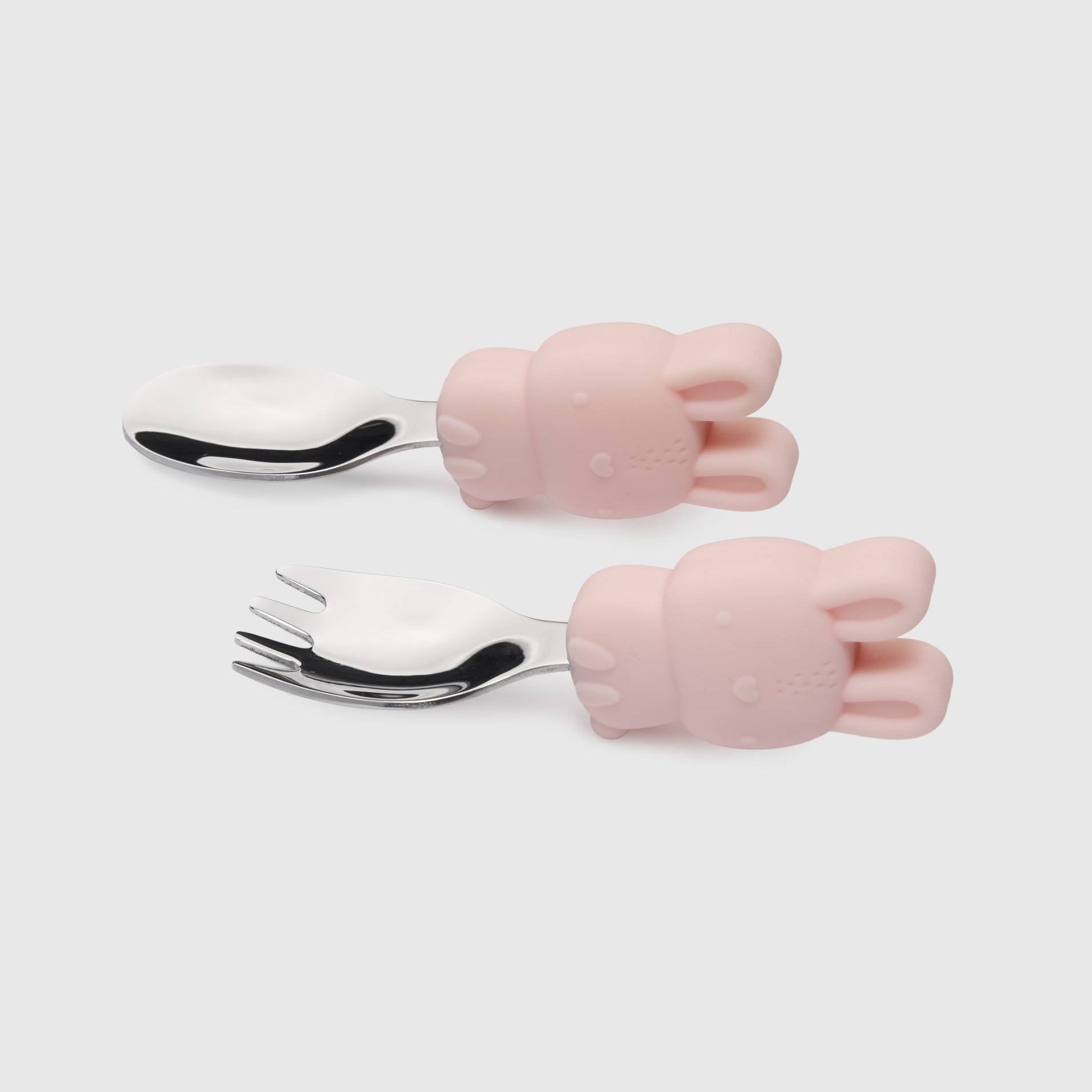 Loulou Lollipop Learning Utensils Set in Bunny — front view on white background