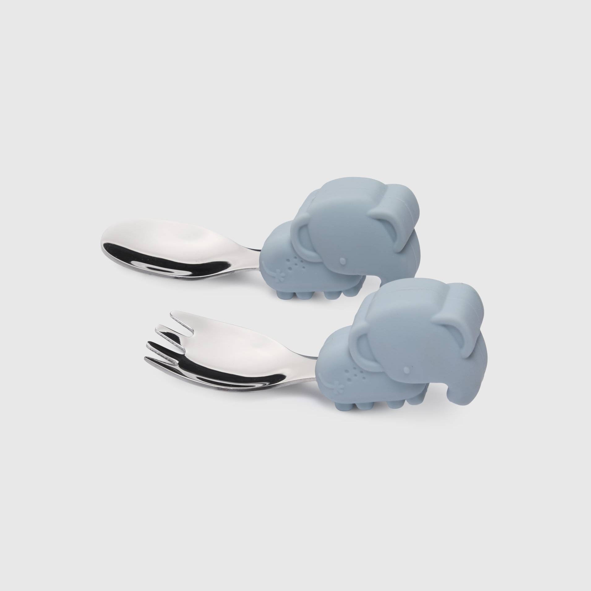 Loulou Lollipop Learning Utensils Set in Elephant — front view on white background