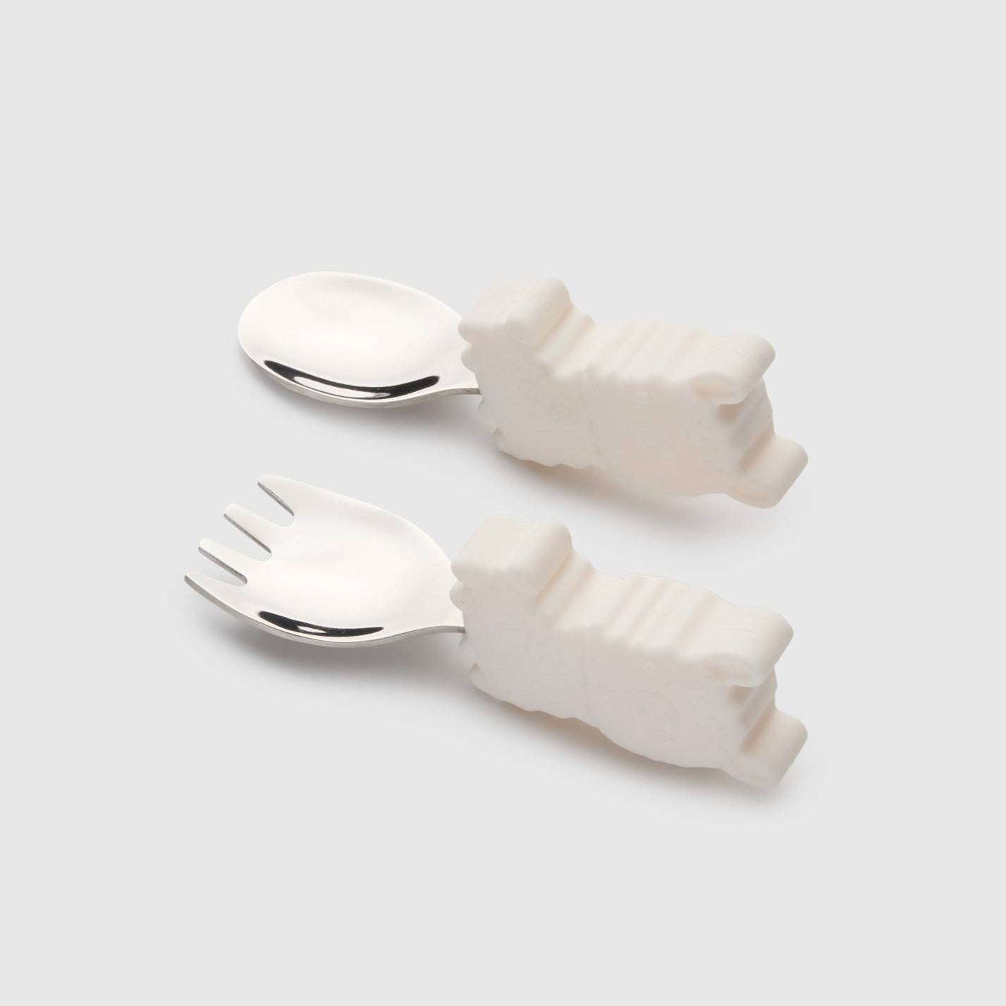 Loulou Lollipop Learning Utensils Set in Llama — front view on white background