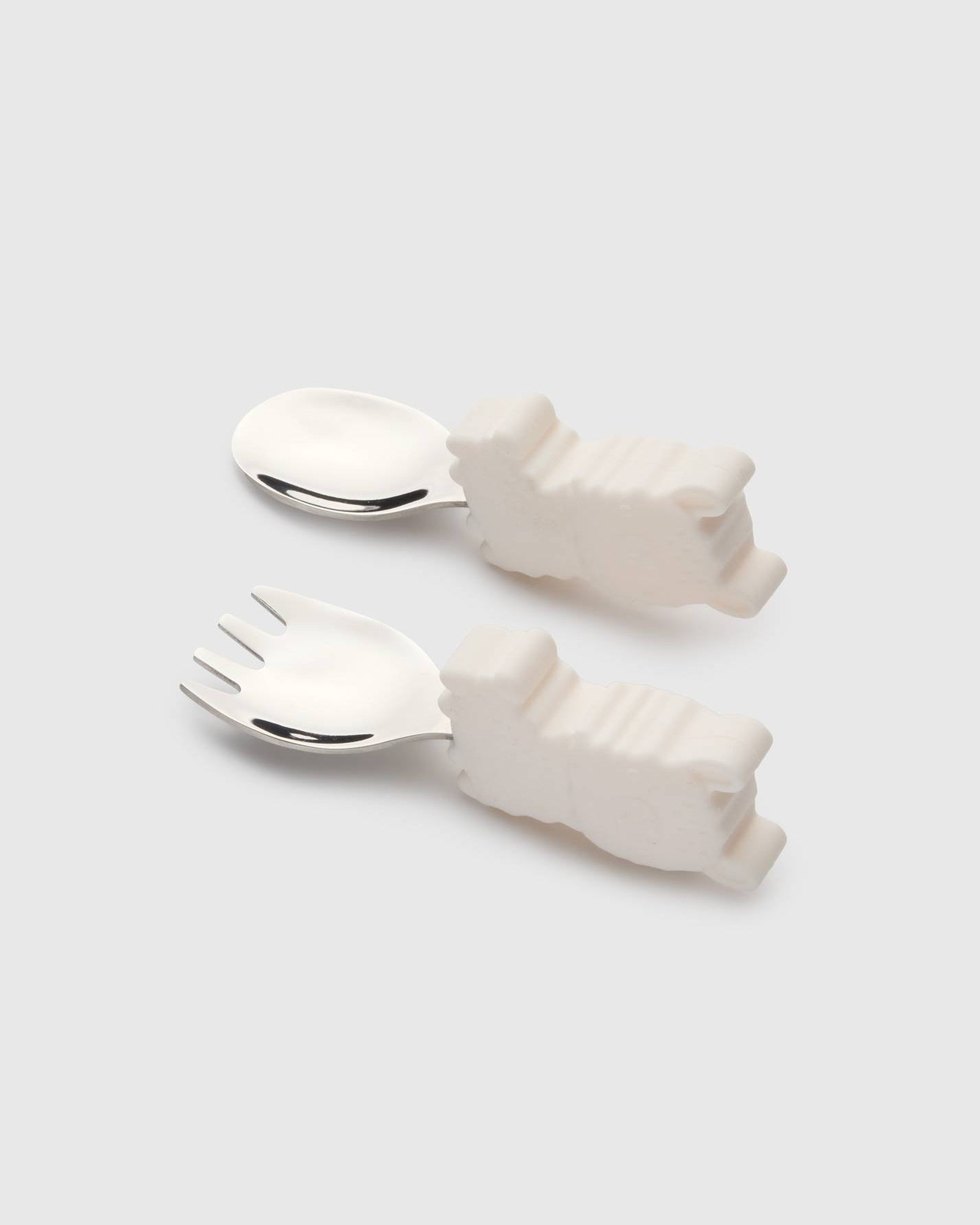 Loulou Lollipop Learning Utensils Set in Llama — front view on white background