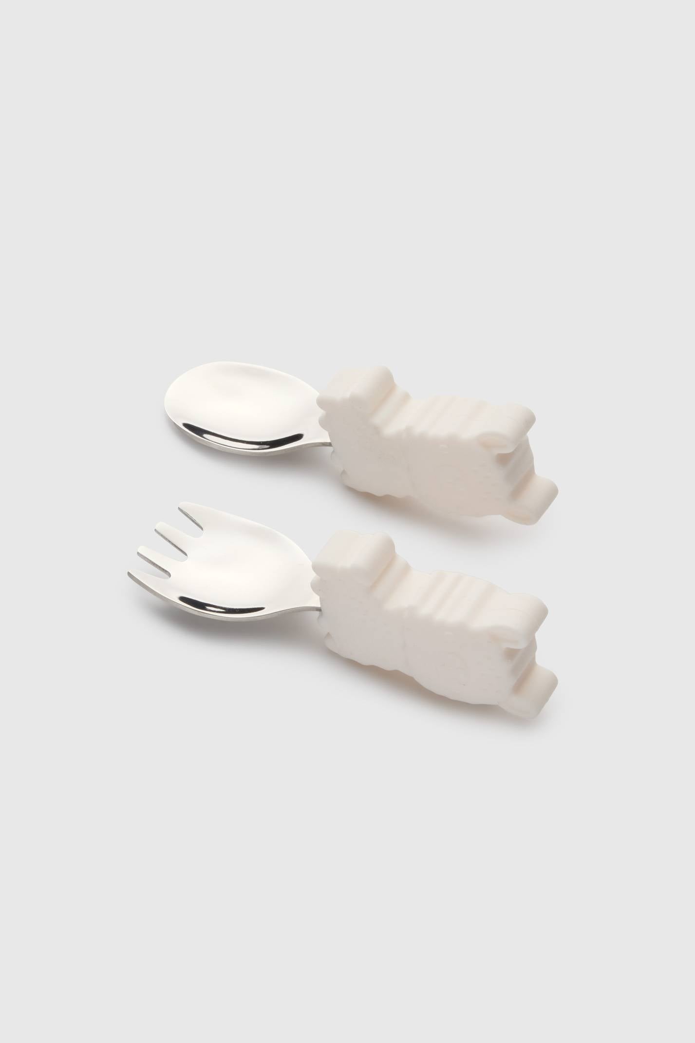 Loulou Lollipop Learning Utensils Set in Llama — front view on white background