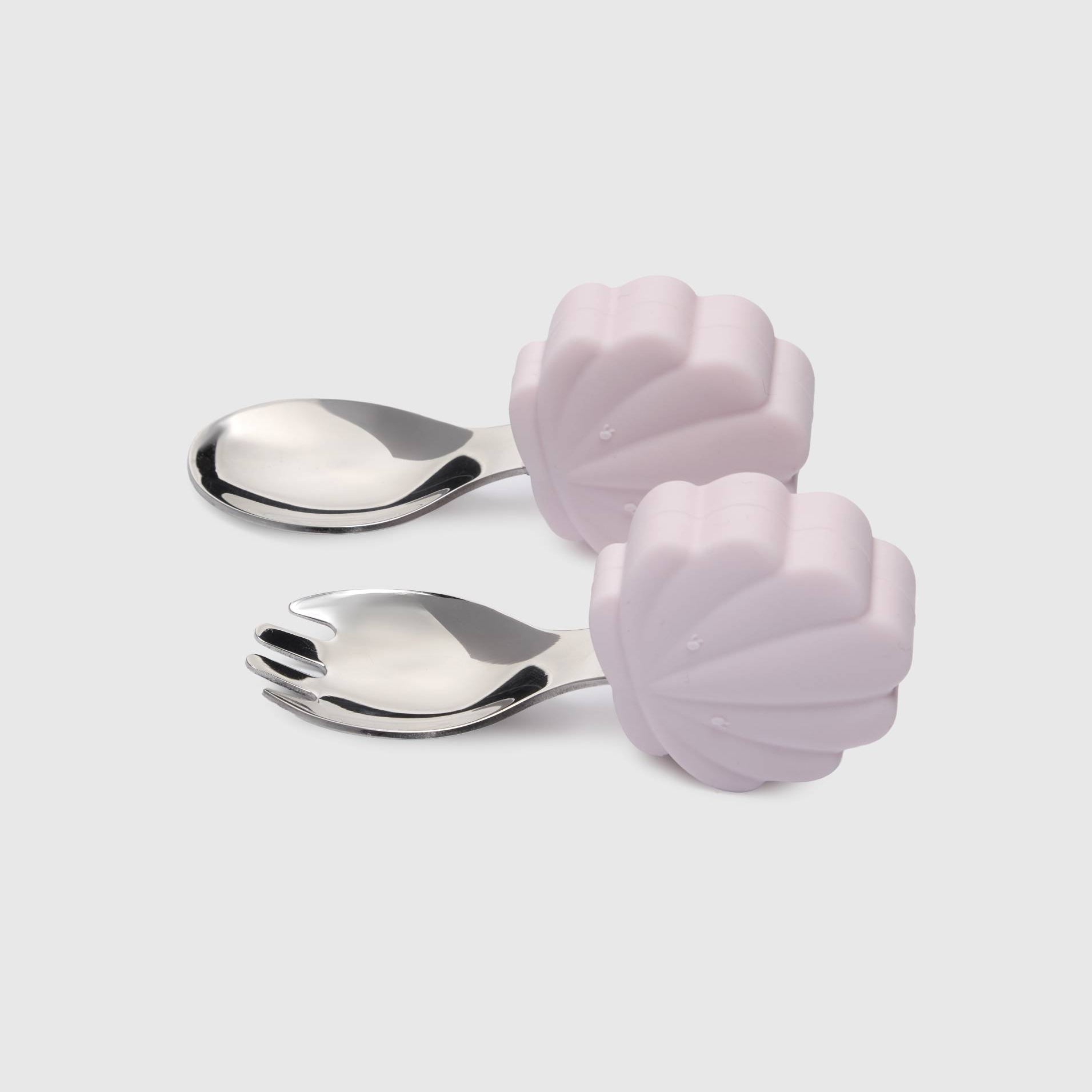 Loulou Lollipop Learning Utensils Set in Skylar Shell — front view on white background