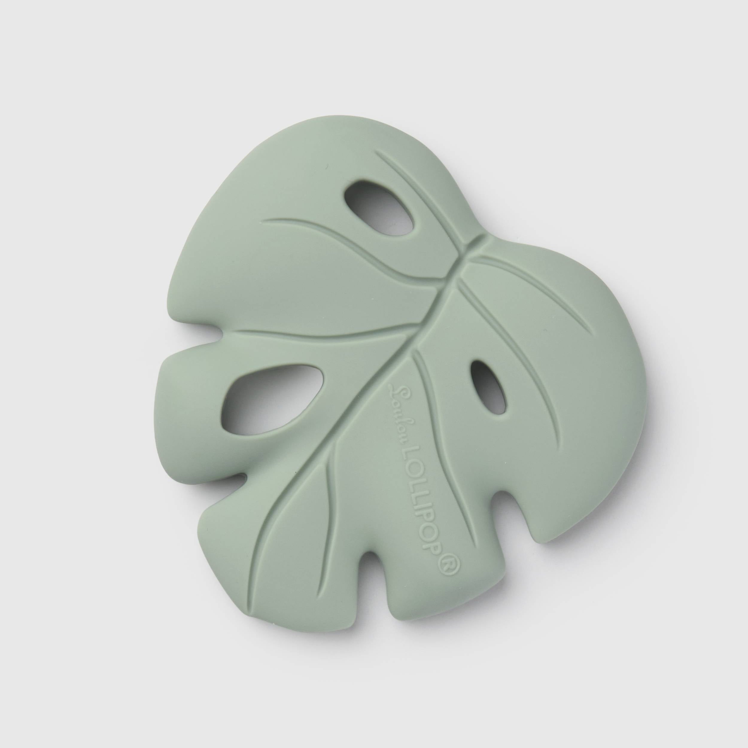 Loulou Lollipop FDA-compliant food-grade silicone teether Monstera Seafoam — front view on white background