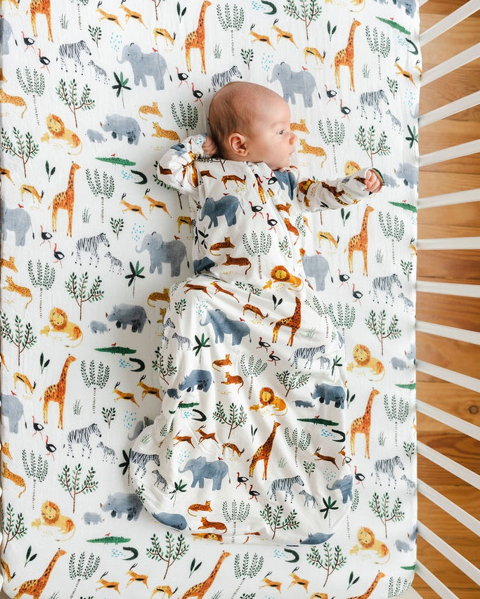 Muslin Fitted Crib Sheet - Safari Jungle
