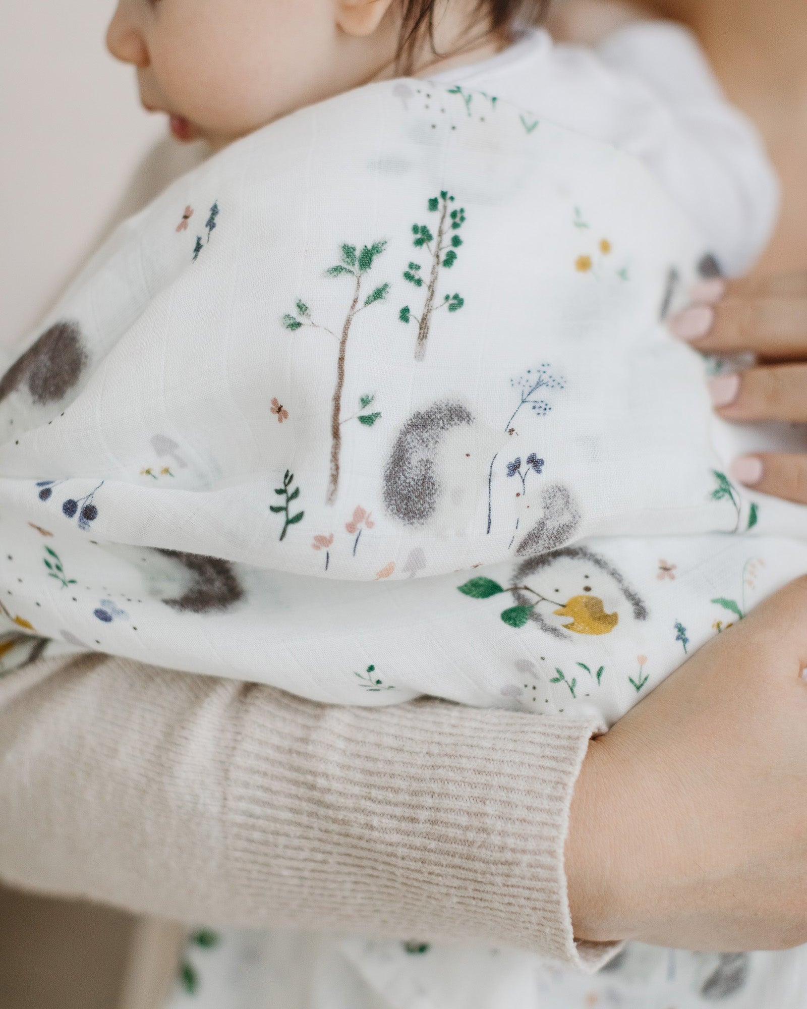 Loulou Lollipop bamboo cotton muslin swaddle blanket in Hedgehogs — front view on white background