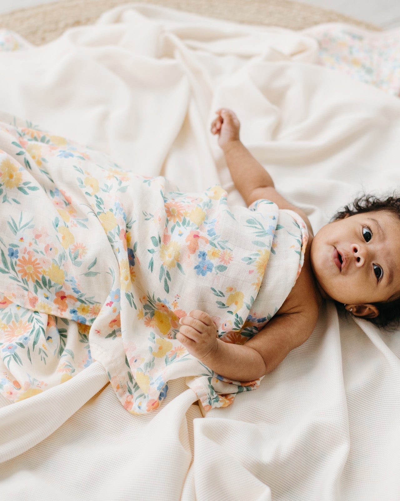 Couverture gaufrée en tricot extensible - lait de coco-2