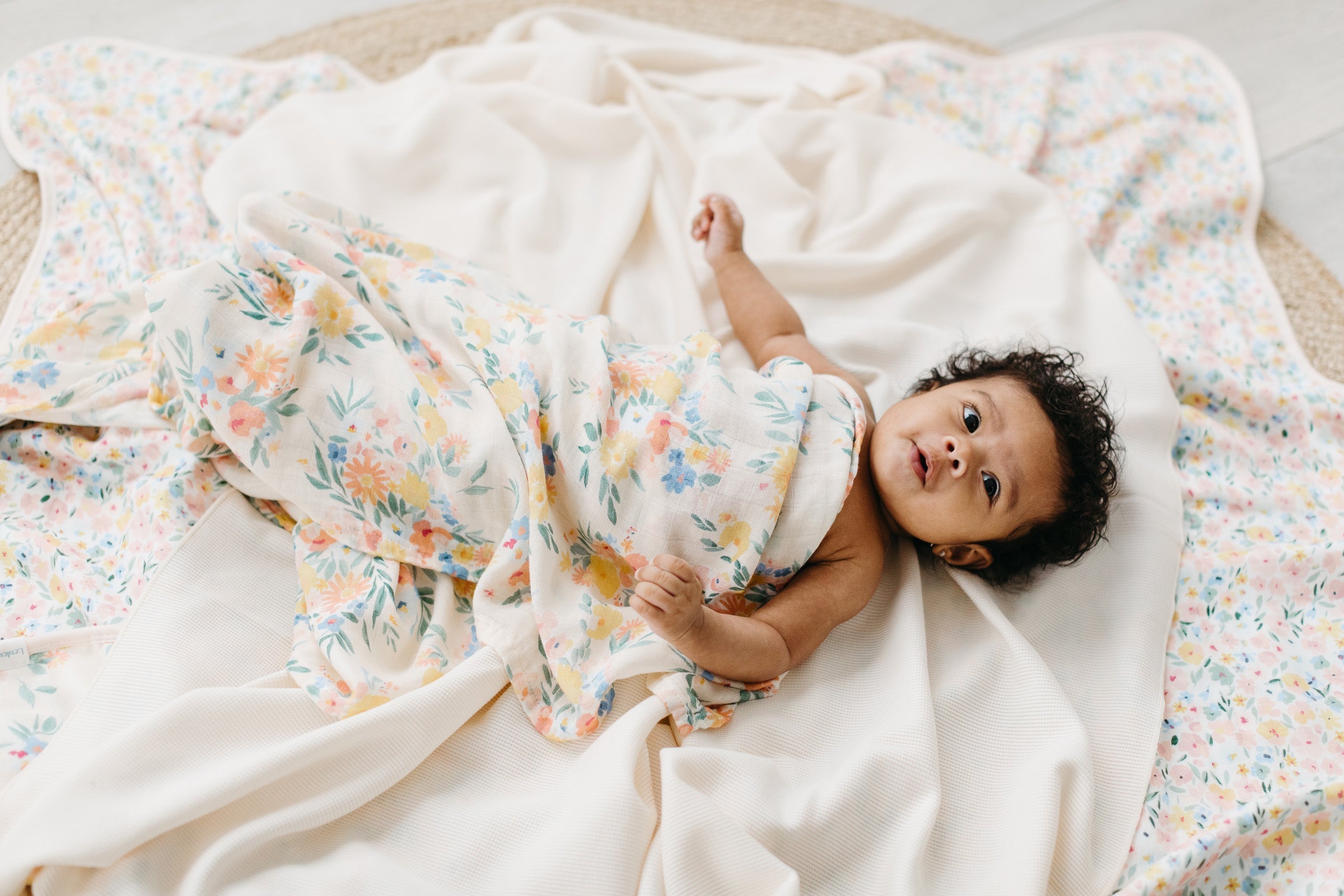 Couverture gaufrée en tricot extensible - lait de coco-2