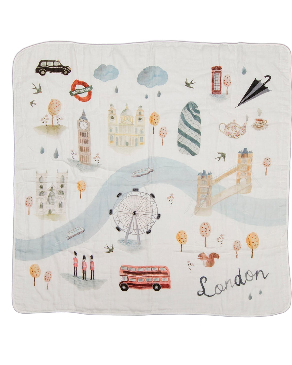 Loulou Lollipop muslin baby quilt blanket in London — front view on white background
