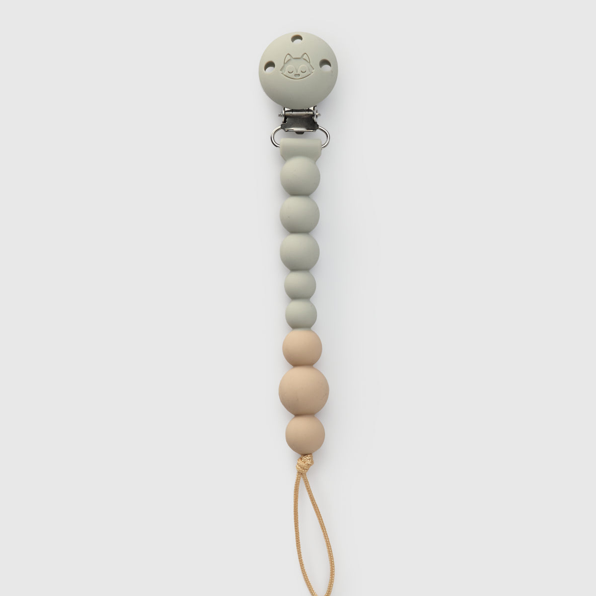 Loulou Lollipop FDA-compliant food-grade silicone pacifier clip grey - front view on white background