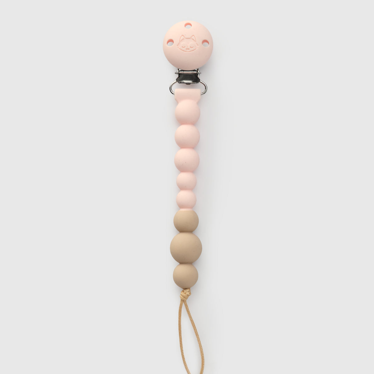 Loulou Lollipop FDA-compliant food-grade silicone pacifier clip in pink quartz - front view on white background