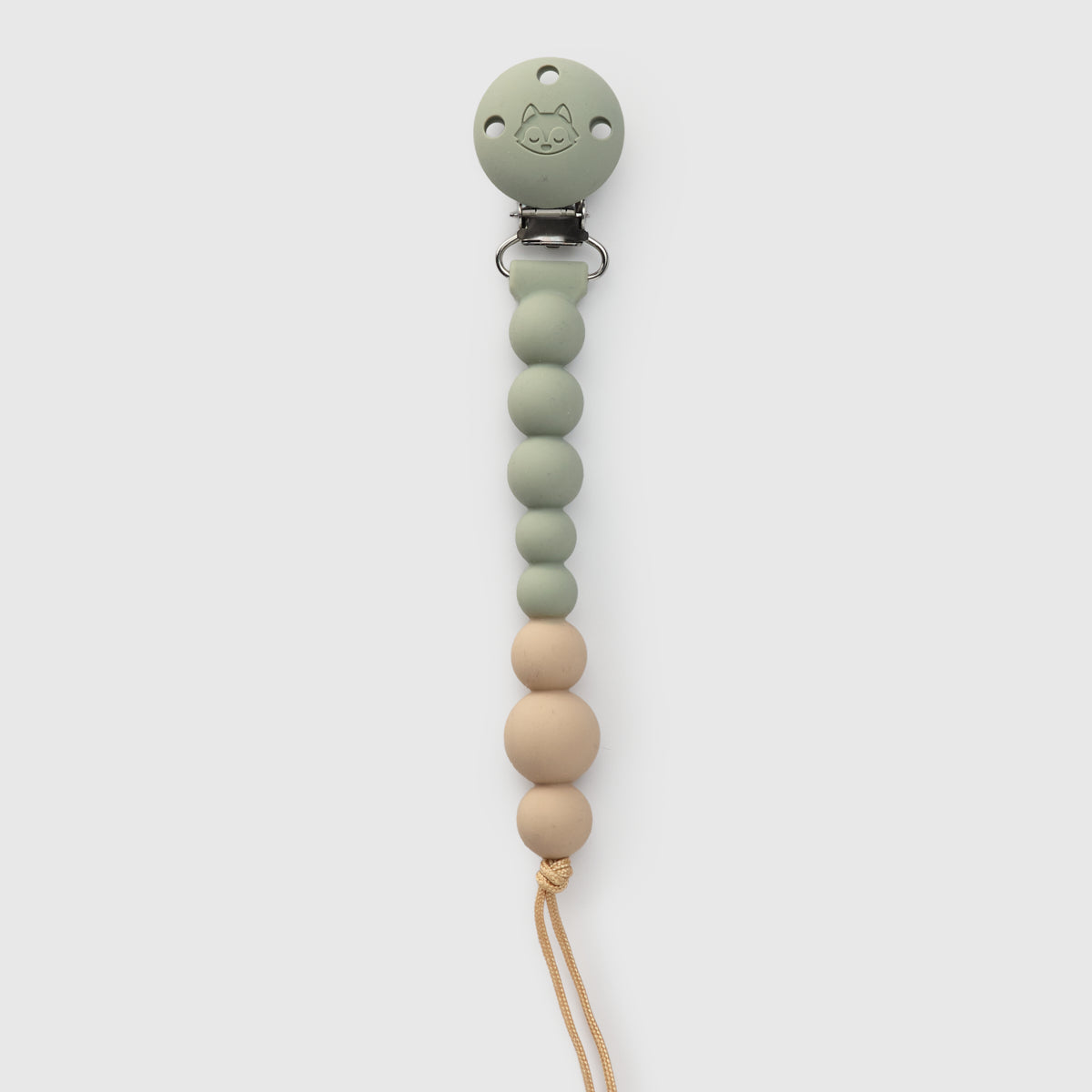 Loulou Lollipop FDA-compliant food-grade silicone pacifier clip in sage green - front view on white background
