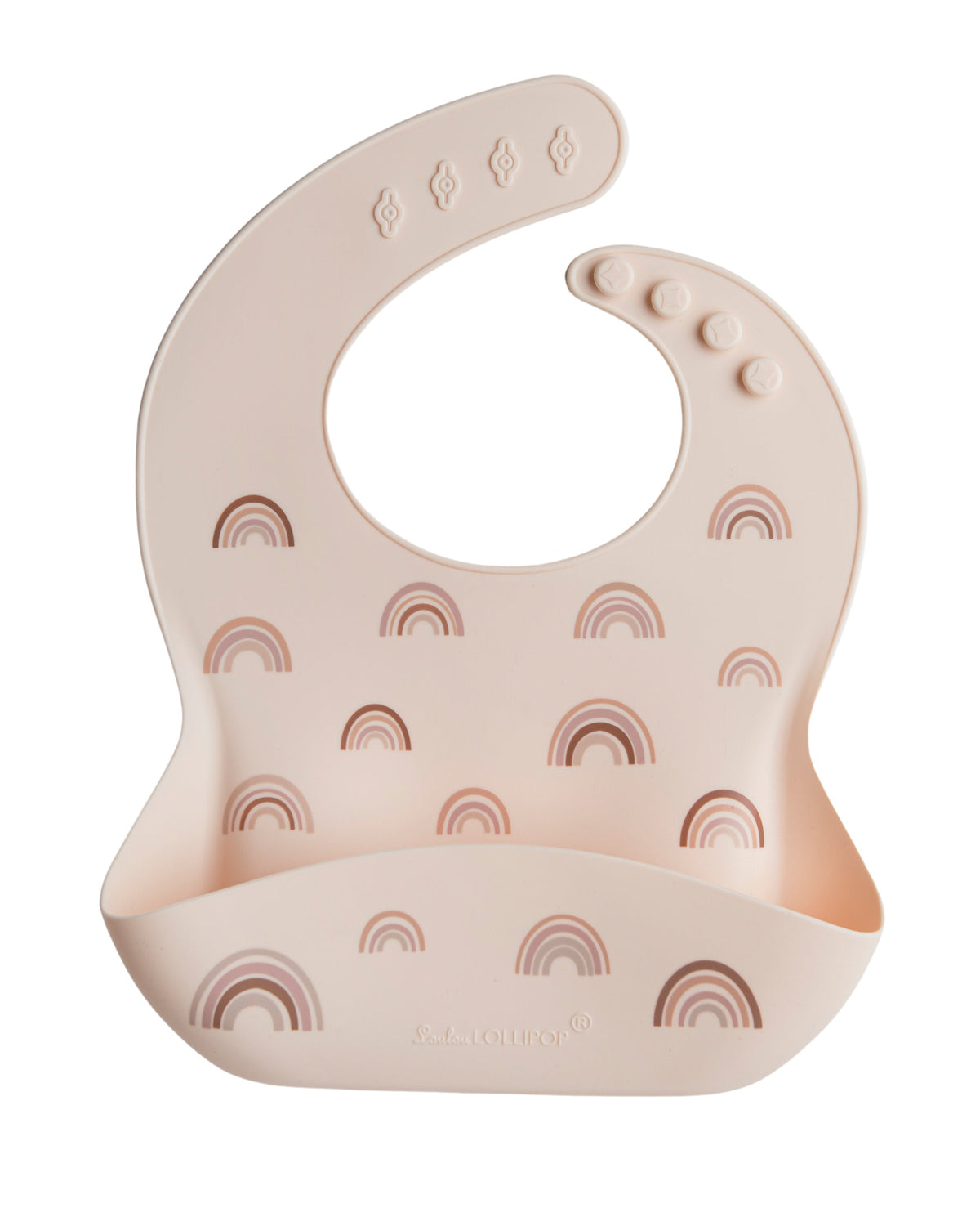 Bavoir en silicone de qualité alimentaire conforme à la FDA Loulou Lollipop, motif Arc-en-ciel : vue de face sur fond blanc