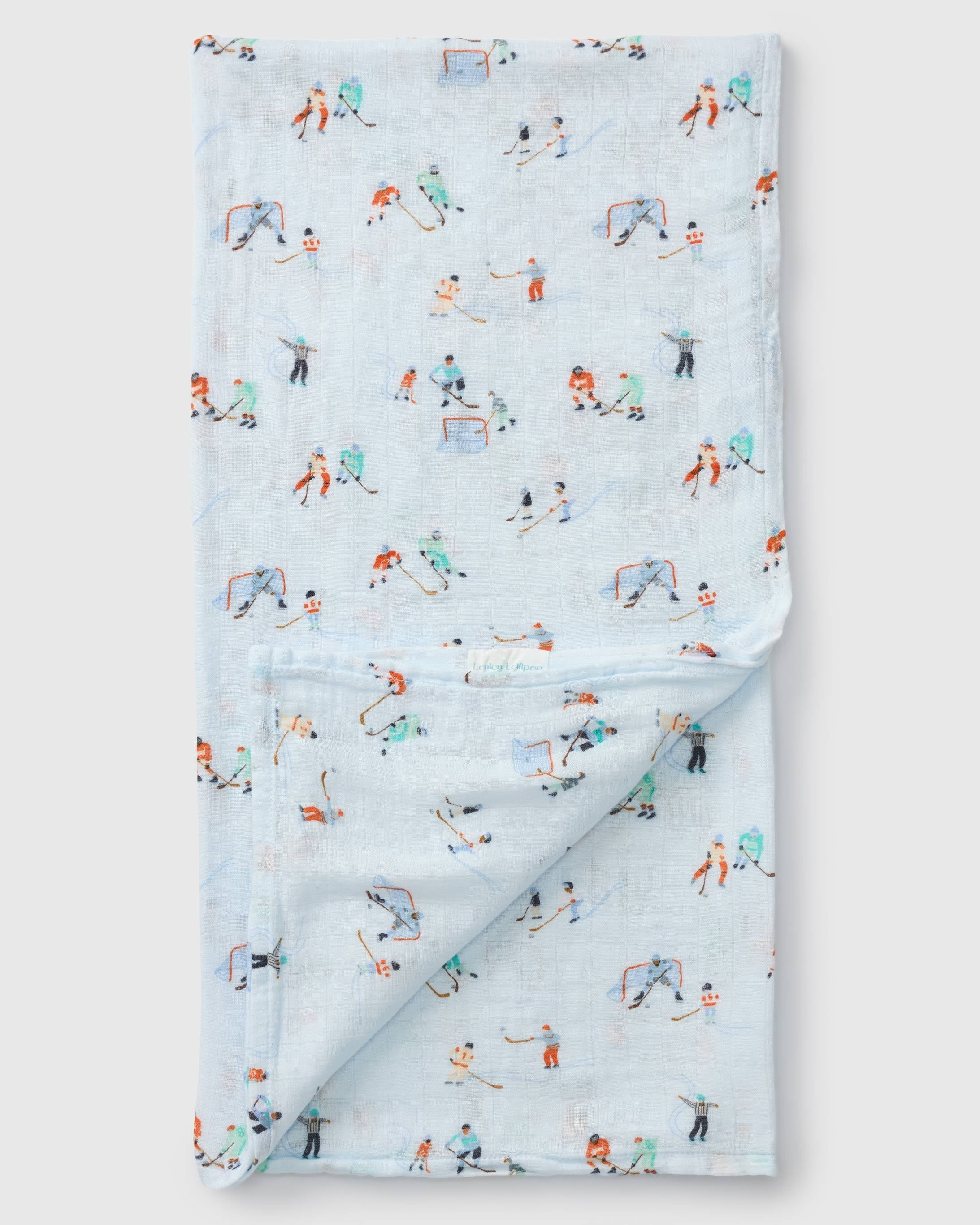 Loulou Lollipop bamboo cotton muslin swaddle blanket in Ice Hockey — front view on white background