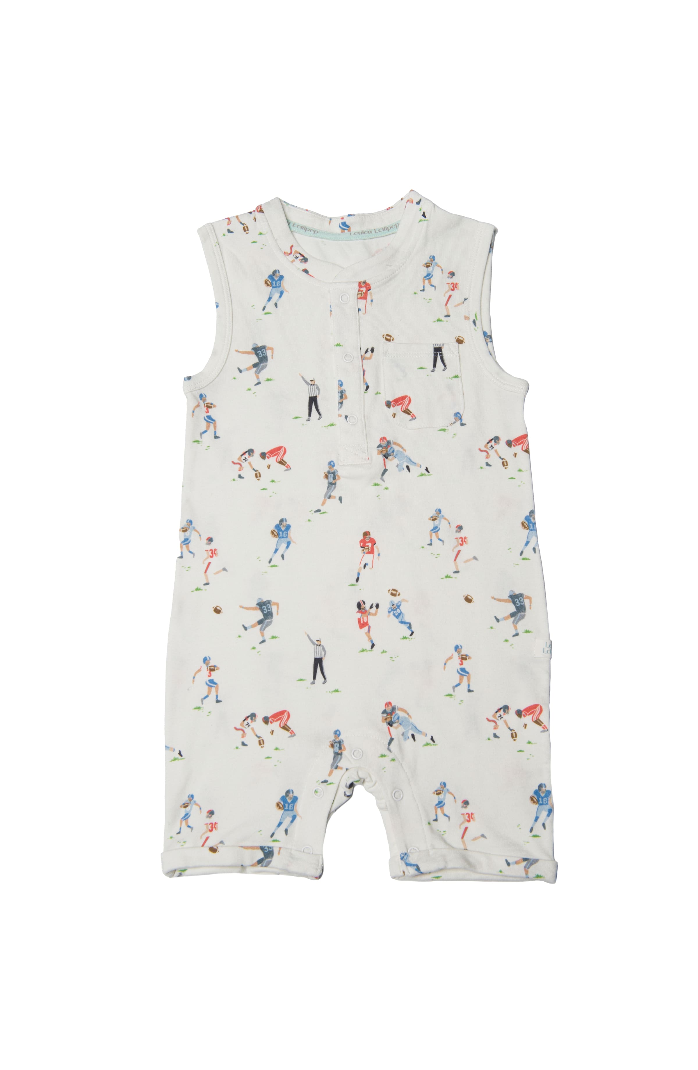 Loulou Lollipop Short Romper in Football — front view on white background