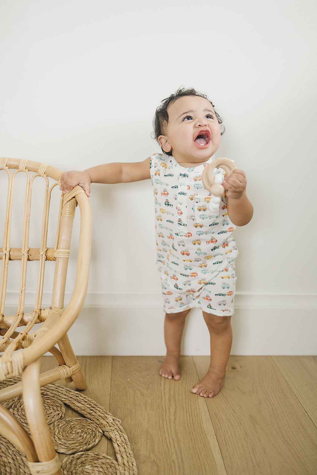 Loulou Lollipop Short Romper in Camper Vans — front view on white background