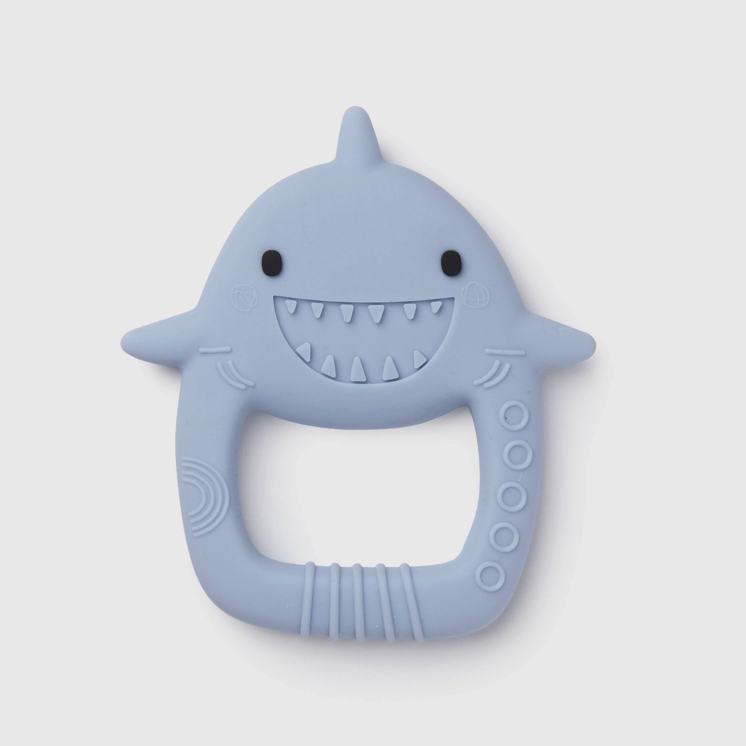 Loulou Lollipop FDA-compliant food-grade silicone teether Sarah Shark — front view on white background