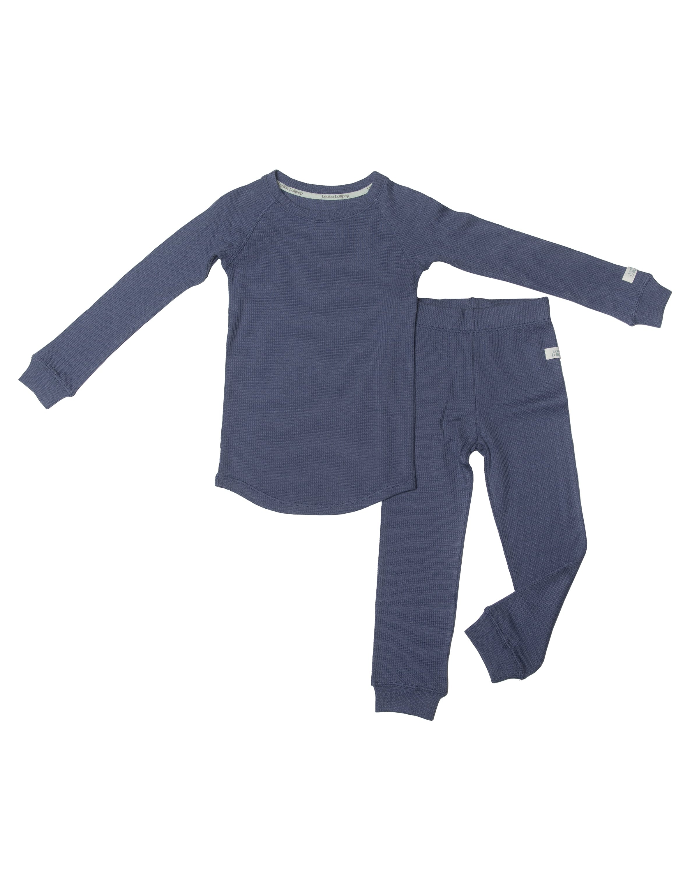 Ensemble pyjama gaufré à manches longues-Denim-Blue-3