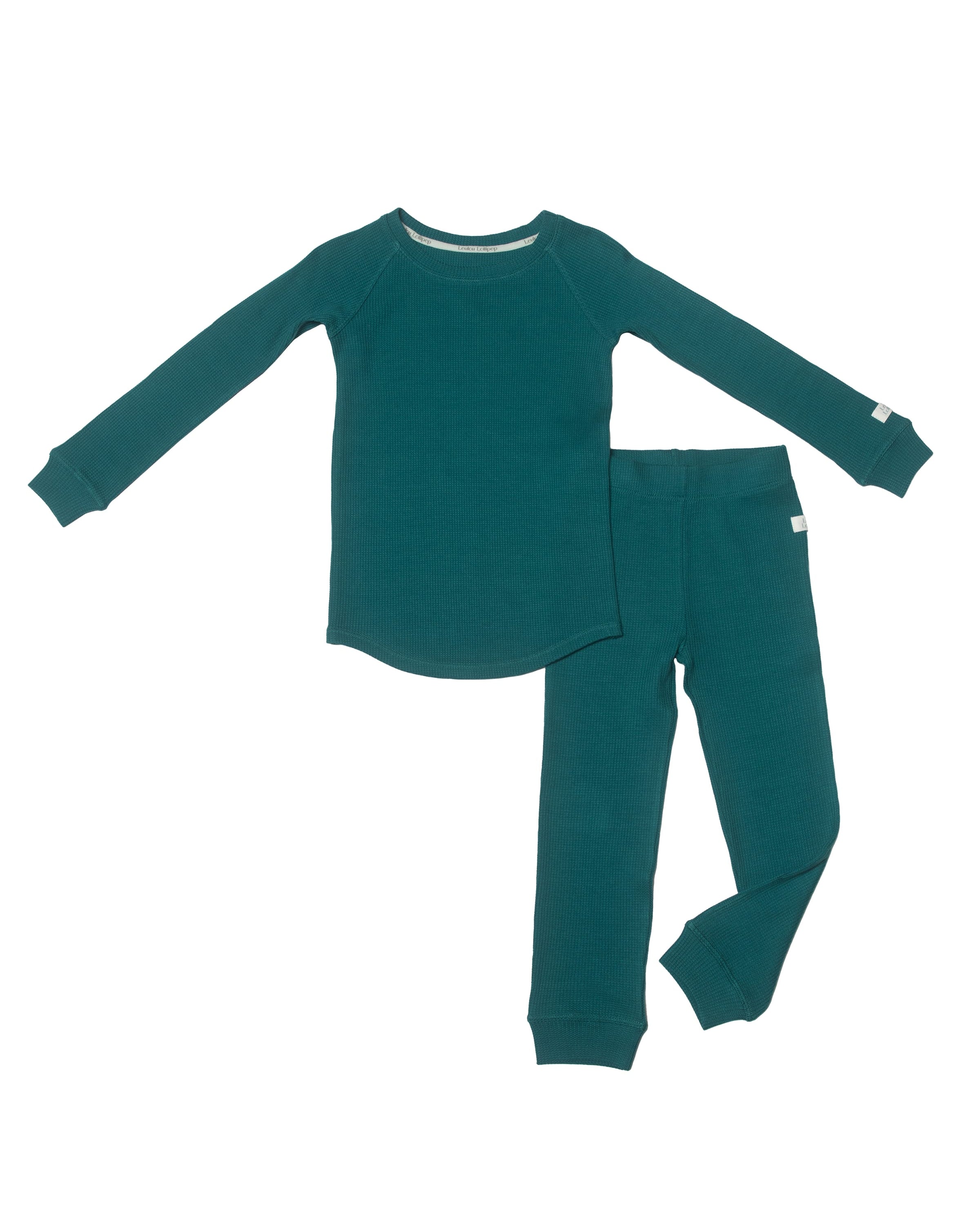 Ensemble de pyjamas à manches longues gaufrées-Peacock-3