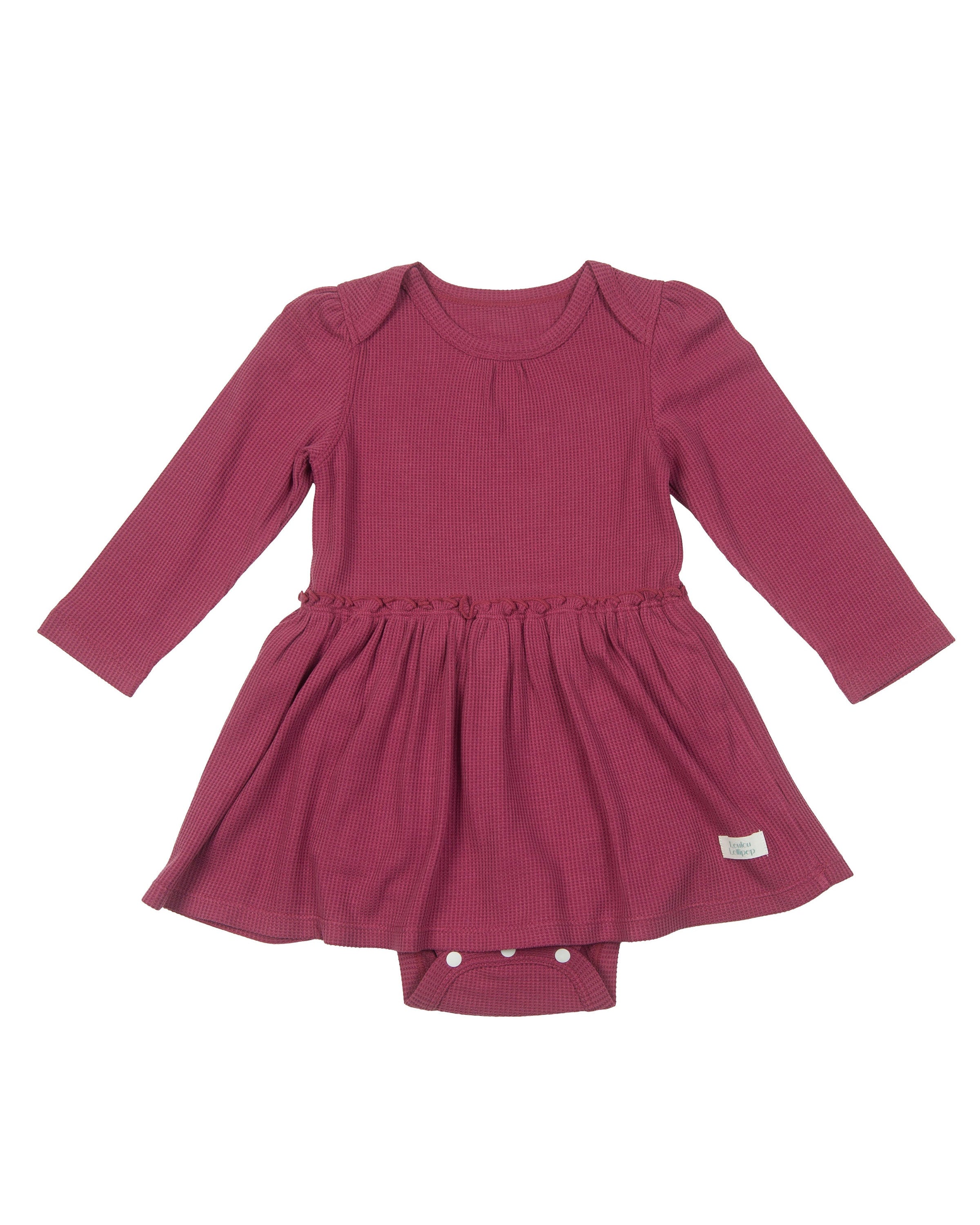 Loulou Lollipop Waffle Long Sleeve Bodysuit in Sugar Plum — front view on white background